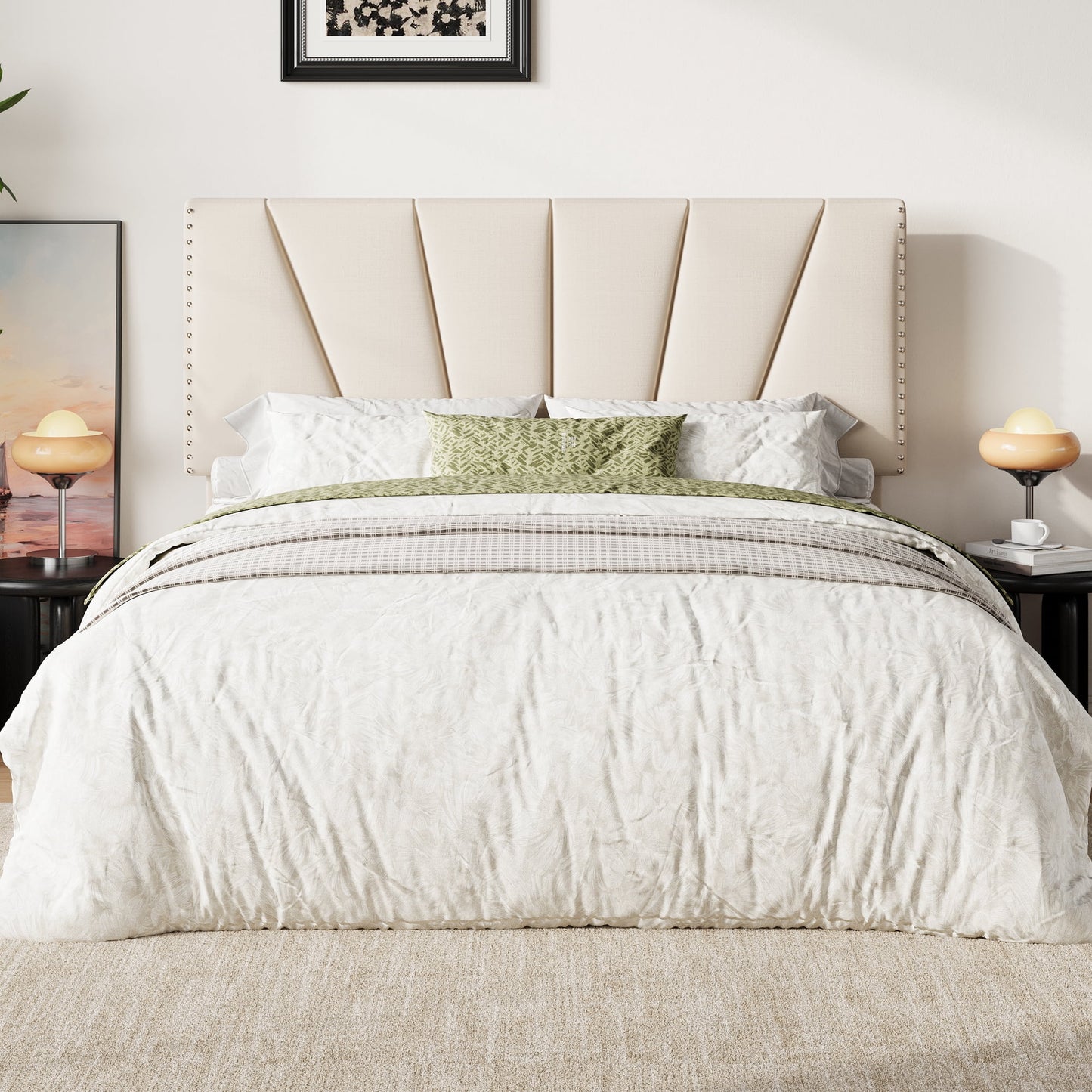 Amolife Platform Bed Frame with Adjustable Velvet Upholstered Headboard