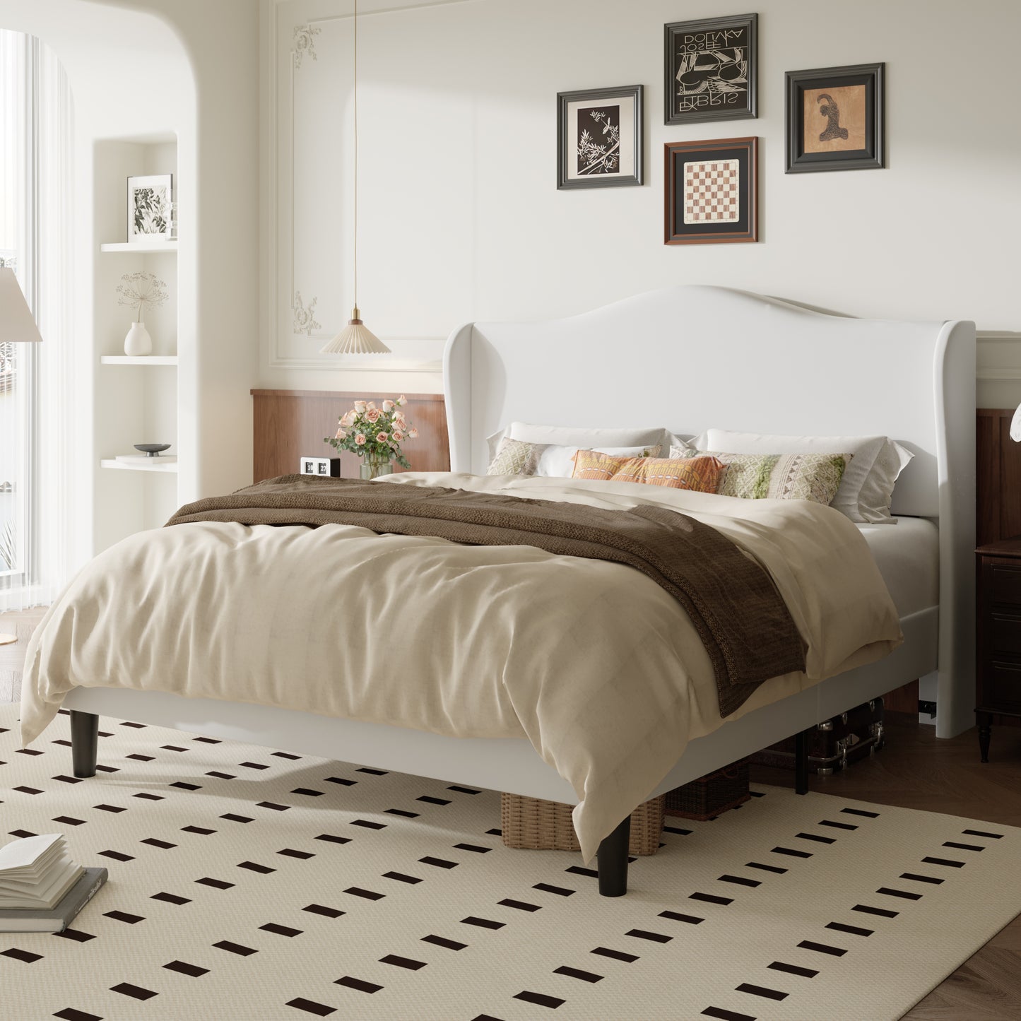 Amolife Bed Frame with Velvet Upholstered Wingback Headboard, Personalized Platform Bed, No Box Spring Required