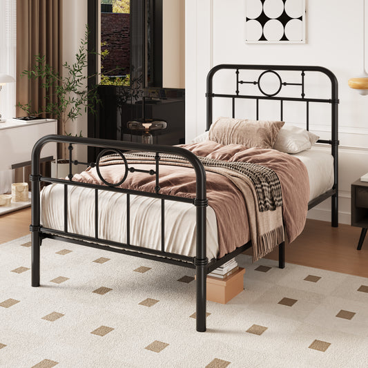 Amolife Bed Frame with Vintage Headboard and Footboard, 12.4" Under-Bed Storage Space, No Box Spring Needed