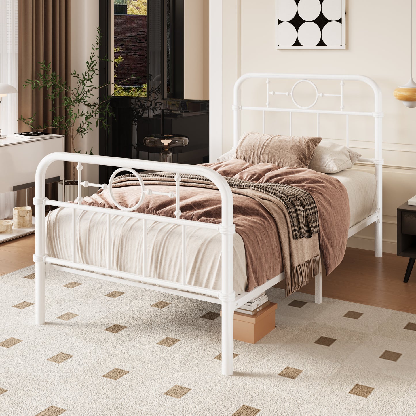 Amolife Bed Frame with Vintage Headboard and Footboard, 12.4" Under-Bed Storage Space, No Box Spring Needed
