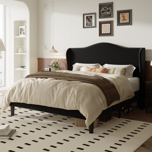 Amolife Bed Frame with Velvet Upholstered Wingback Headboard, Personalized Platform Bed, No Box Spring Required