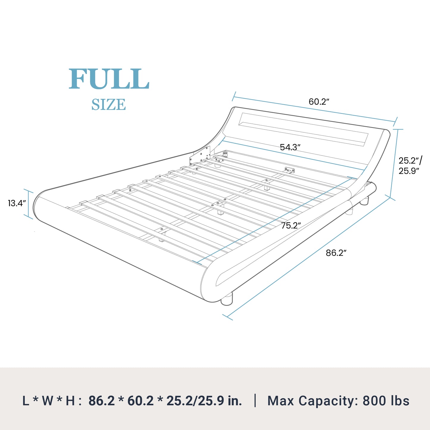 Wave Like Curve Deluxe Upholstered Modern Bed Frame with LED Headboard