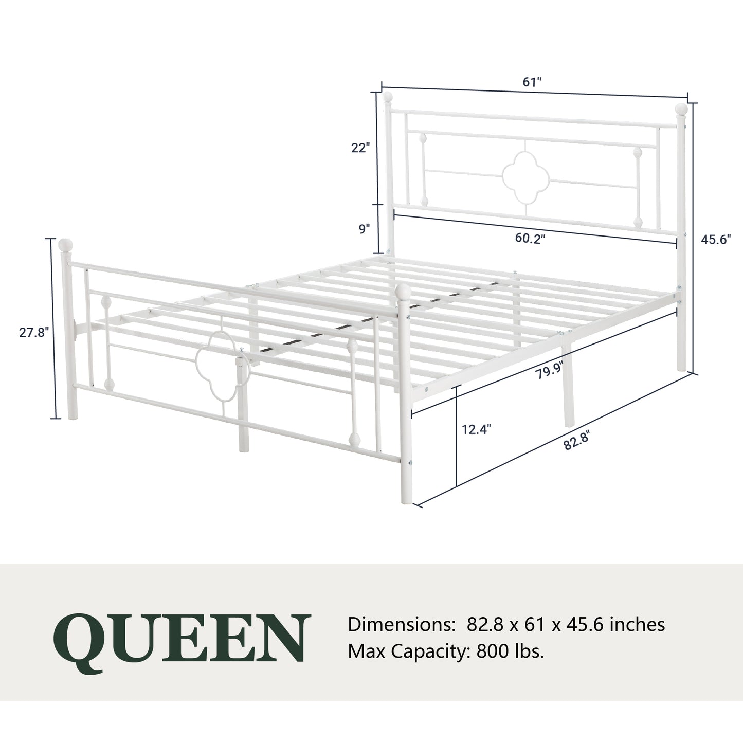 Queen Size Metal Bed Frame with Vintage Cross Pattern Headboard and Footboard, Black