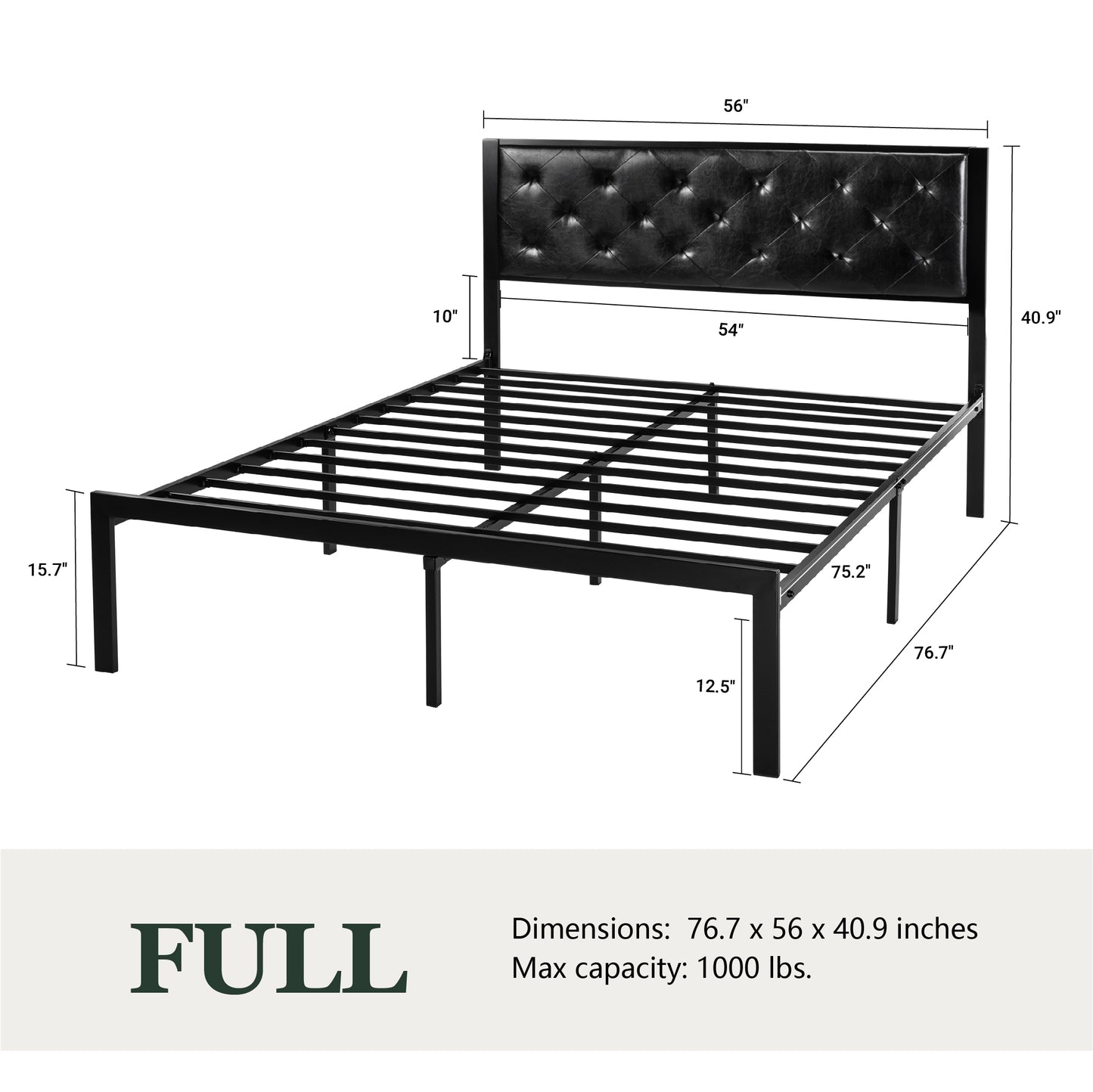 Amolife Metal Bed Frame with Faux Leather Upholstered Headboard