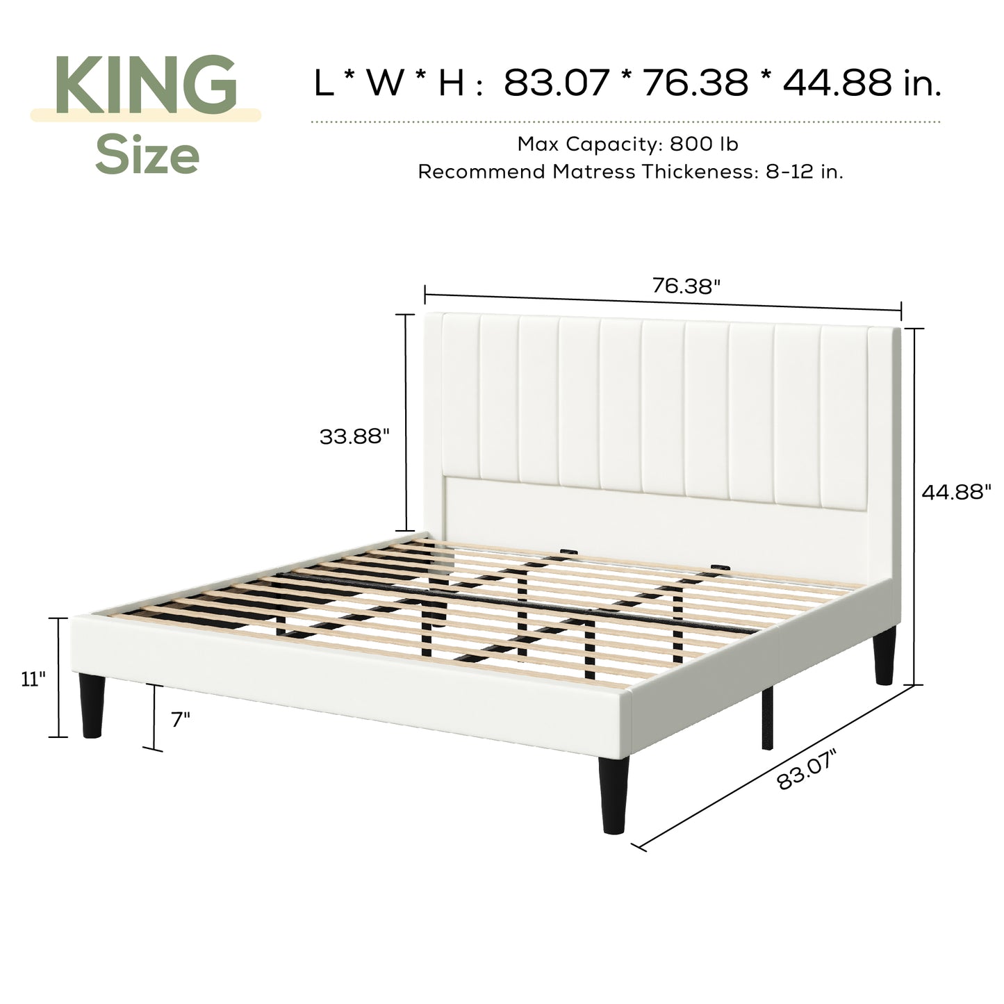 Amolife Bed Frame with Velvet Vertical Stripe Headboard and Extra Panel