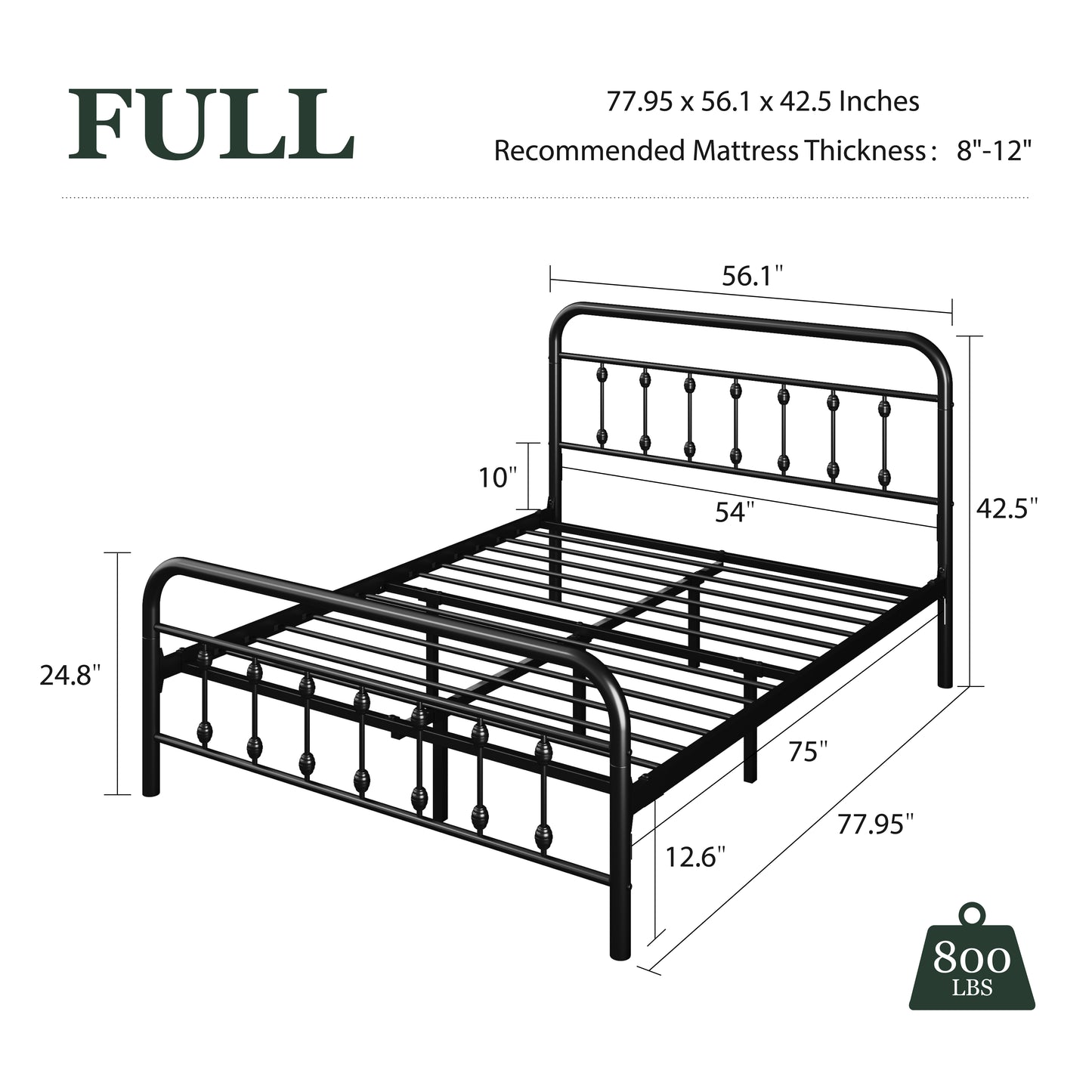 Amolife Metal Platform Bed Frame with Vintage Metal Headboard and 12.6" Under-Bed Storage