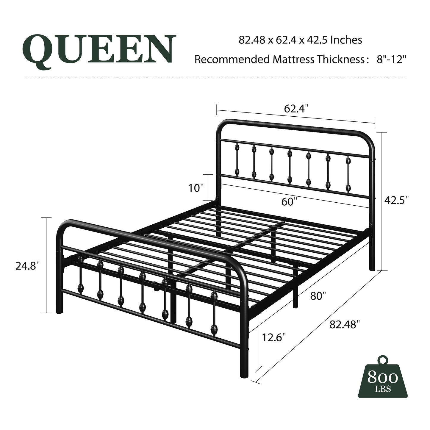 Amolife Metal Platform Bed Frame with Vintage Metal Headboard and 12.6" Under-Bed Storage