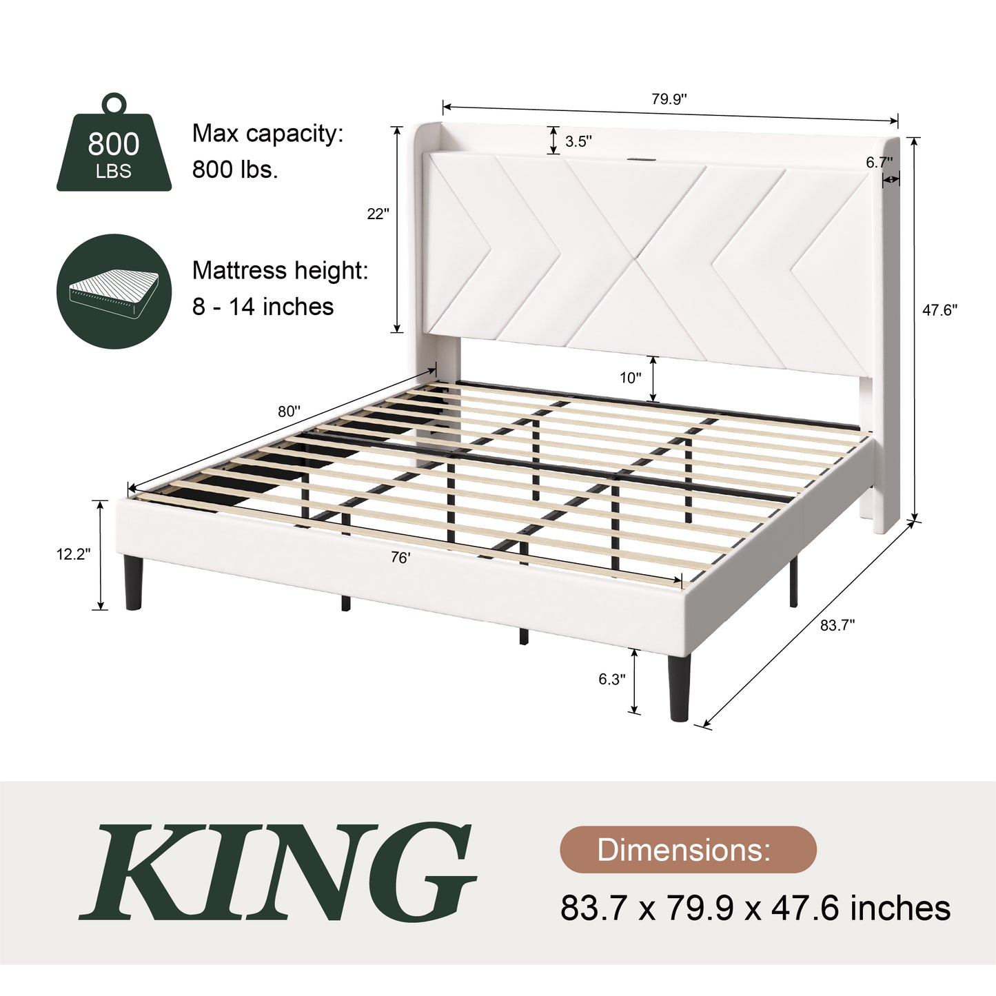 Amolife Platform Bed Frame with 4-in-1 Charging Station & Storage Shelf, Upholstered Velvet Wingback Headboard