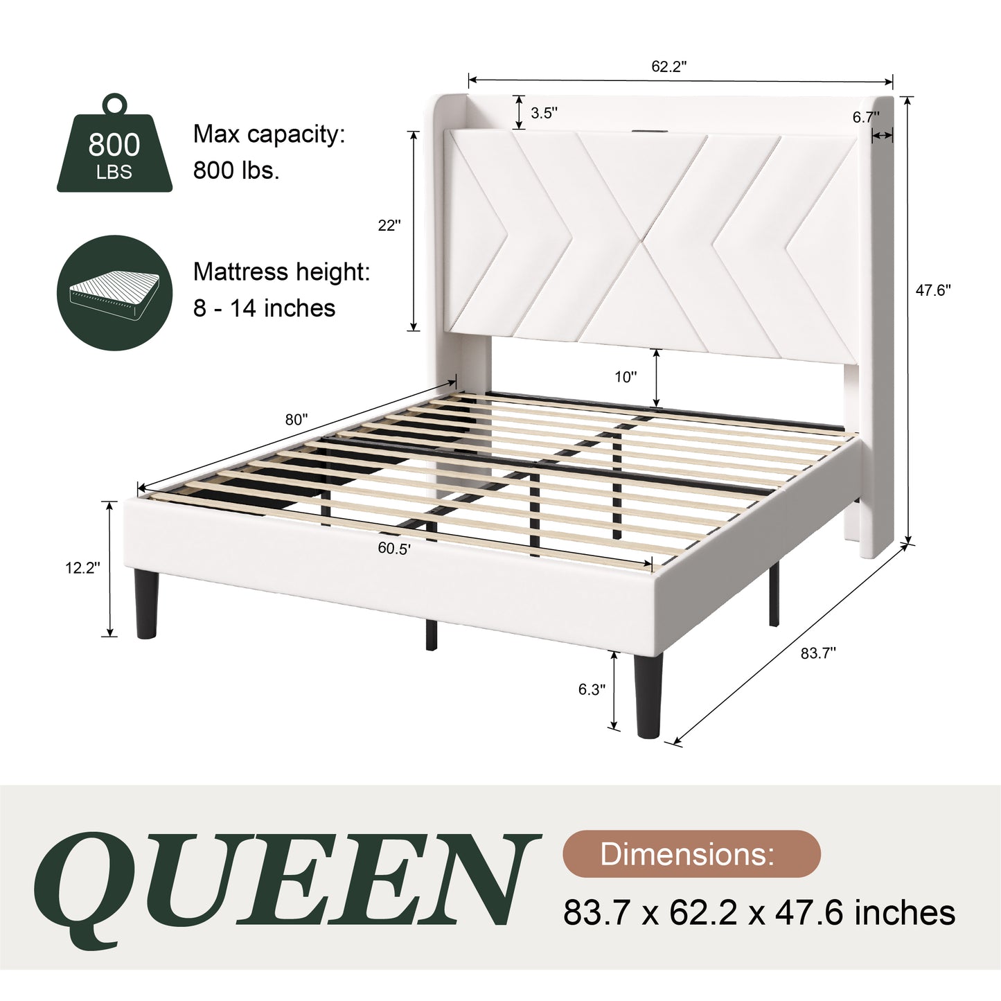 Amolife Platform Bed Frame with 4-in-1 Charging Station & Storage Shelf, Upholstered Velvet Wingback Headboard