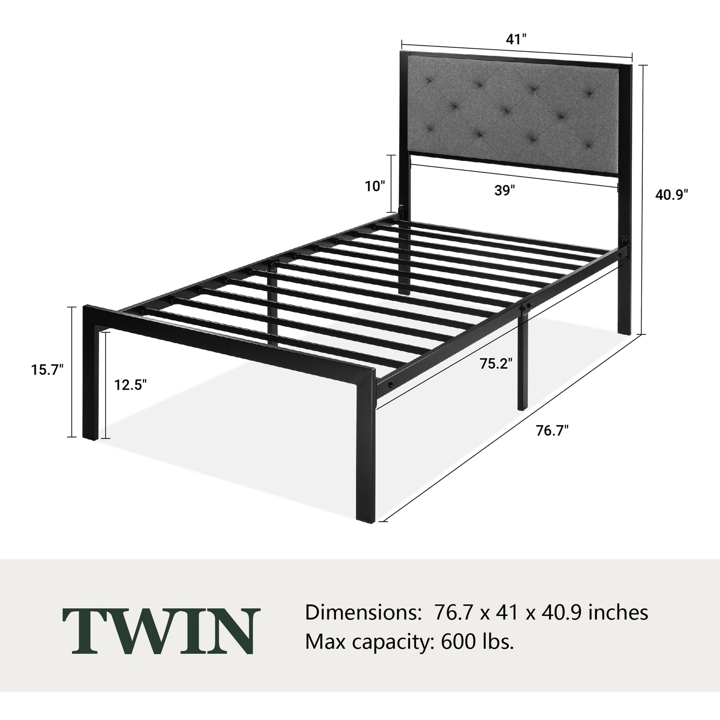 Amolife Metal Bed Frame with Faux Leather Upholstered Headboard