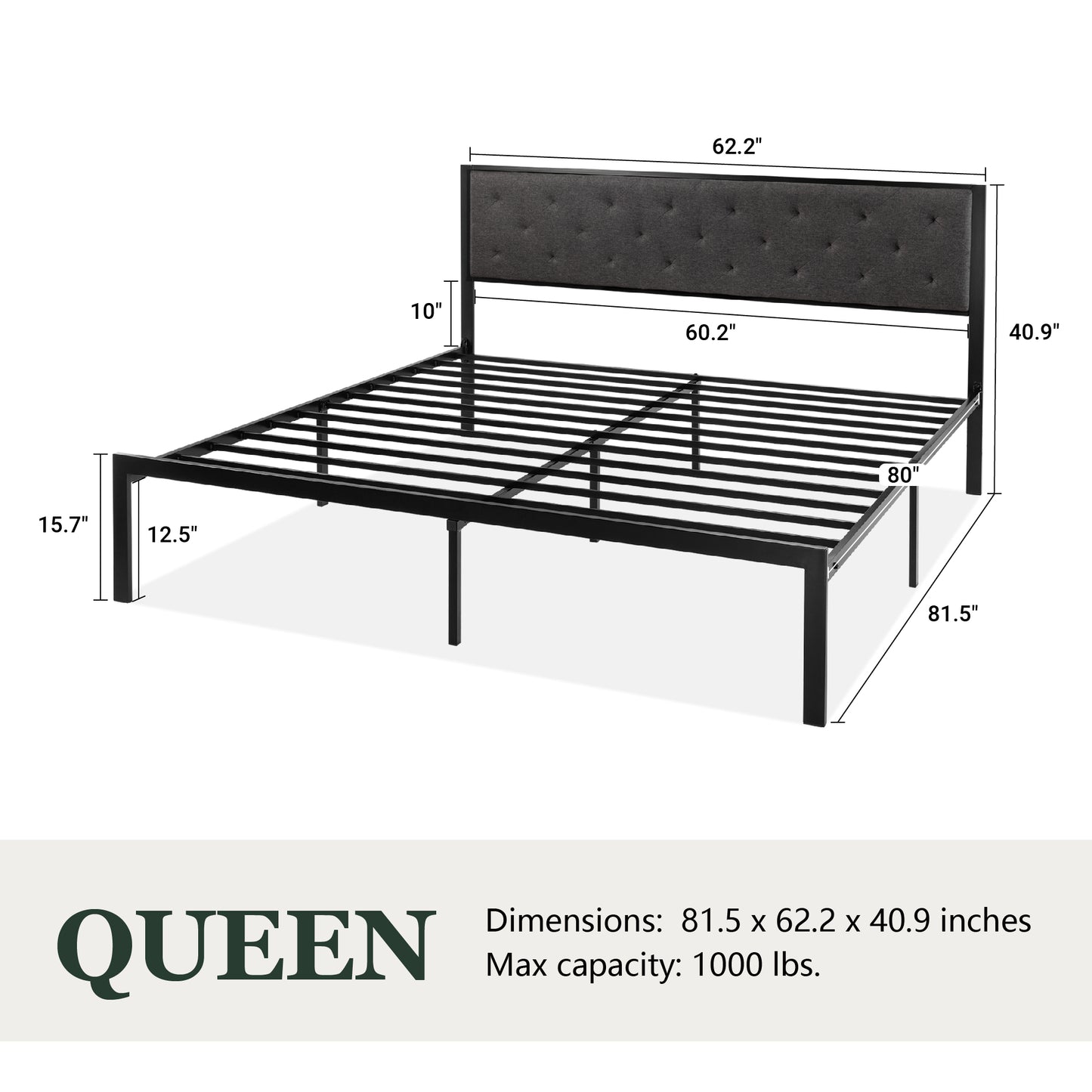 Amolife Metal Bed Frame with Faux Leather Upholstered Headboard