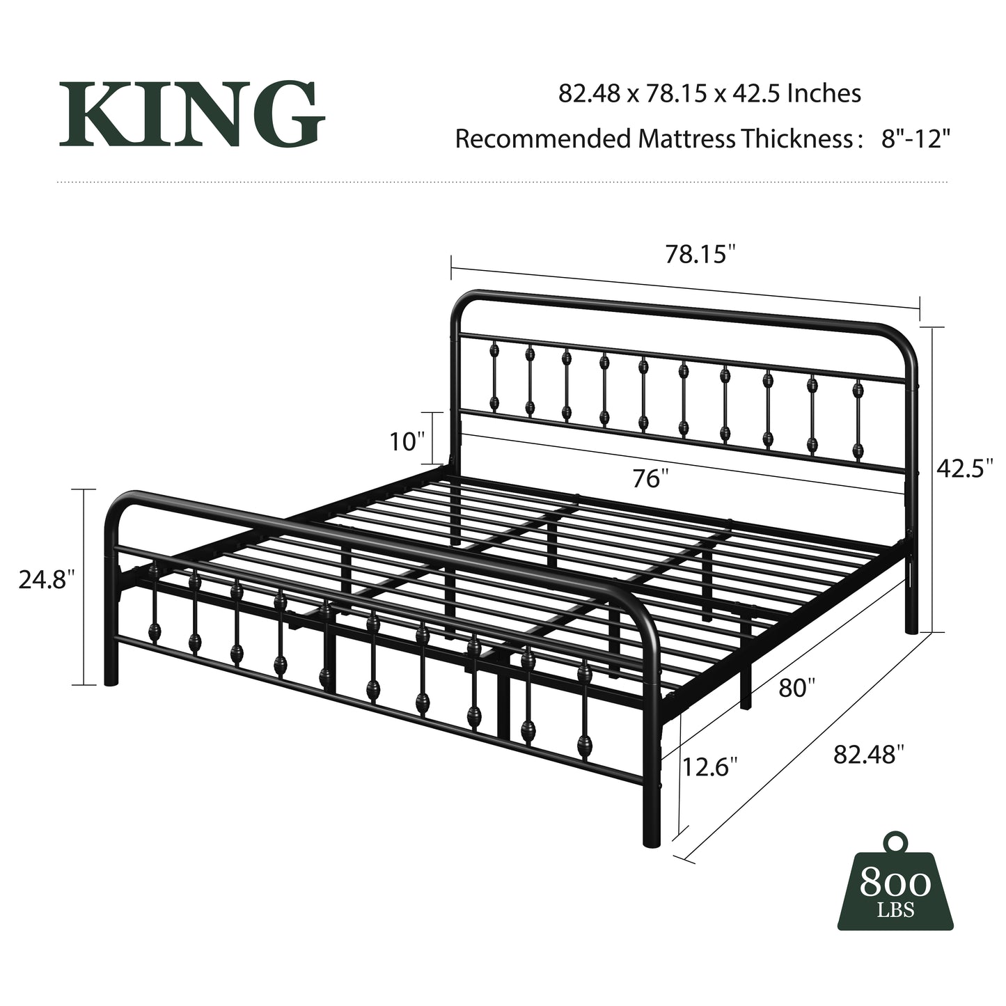 Amolife Metal Platform Bed Frame with Vintage Metal Headboard and 12.6" Under-Bed Storage