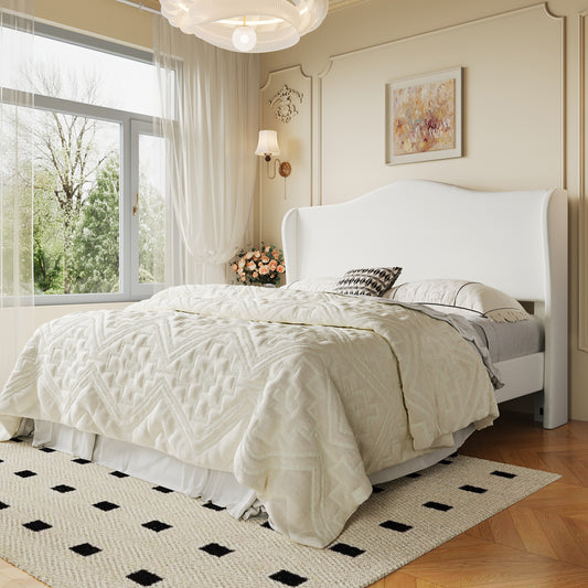 Amolife Bed Frame with Crown Upholstered Wingback Headboard, Upgraded Reinforced Frame, No Box Spring Required
