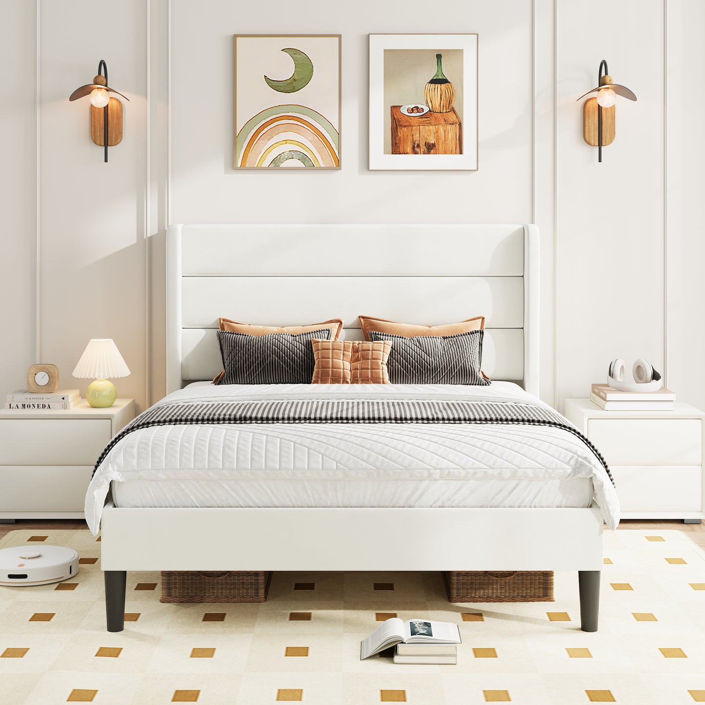 Amolife Platform Bed Frame with Velvet Upholstered Wingback Headboard