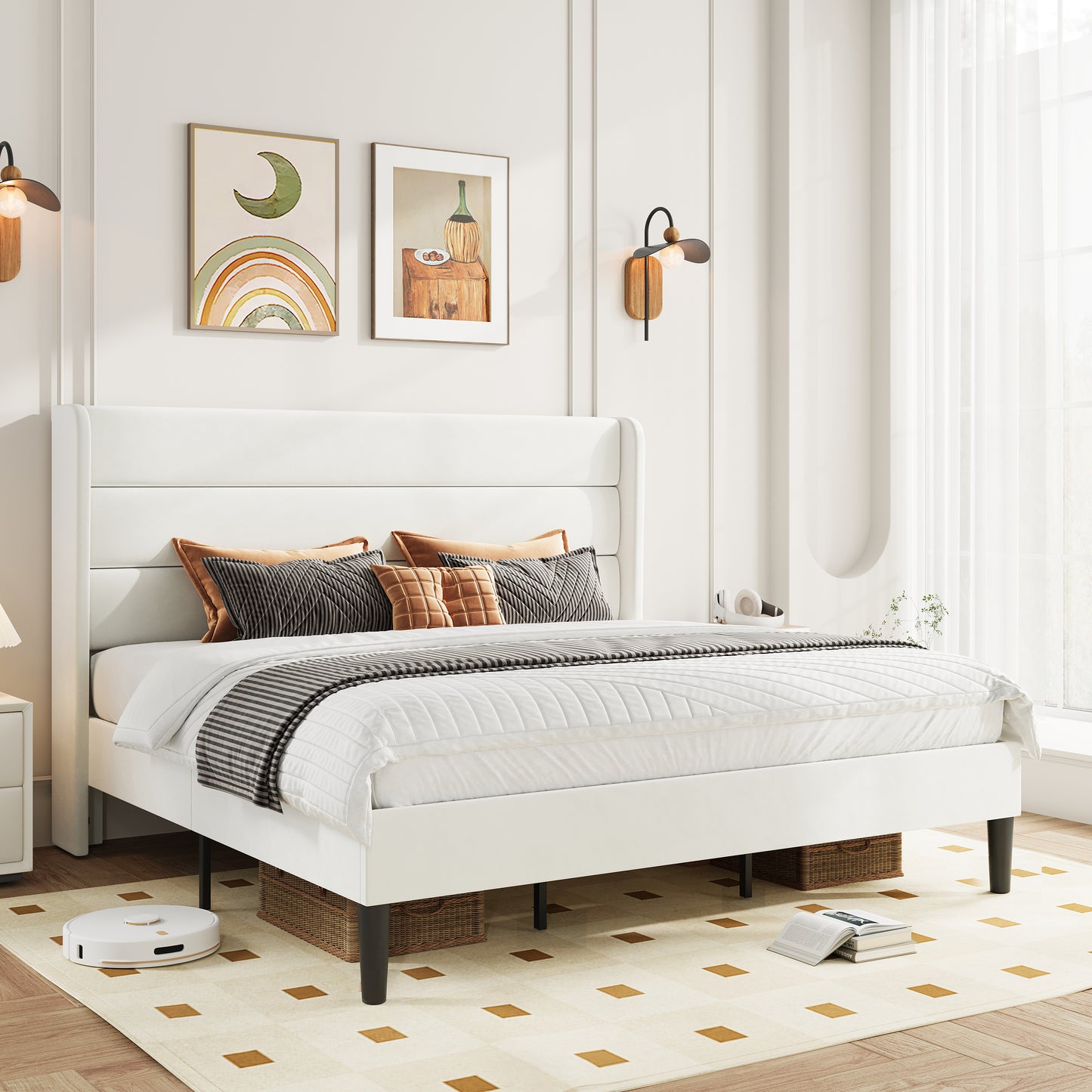 Amolife Platform Bed Frame with Velvet Upholstered Wingback Headboard