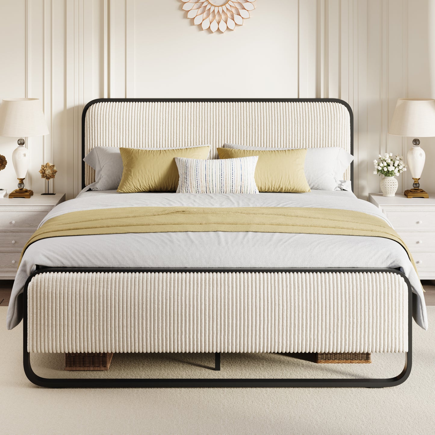 Amolife Size Platform Bed Frame, Upholstered Bed with Fabric Curved Headboard & Footboard, No Box Spring Needed, 1000 LBS Capacity