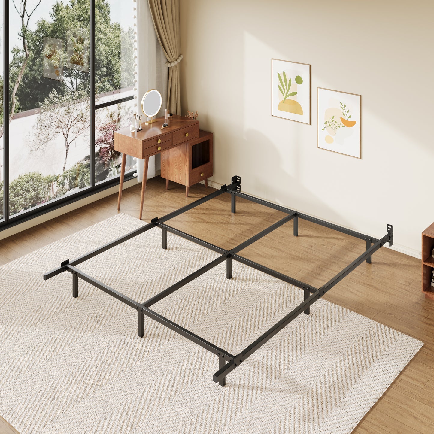 Amolife Twin Size Metal Bed Frame for Box Spring and Mattress, Heavy Duty Steel Frame, 2000 lbs Capacity, Headboard Compatible, Black