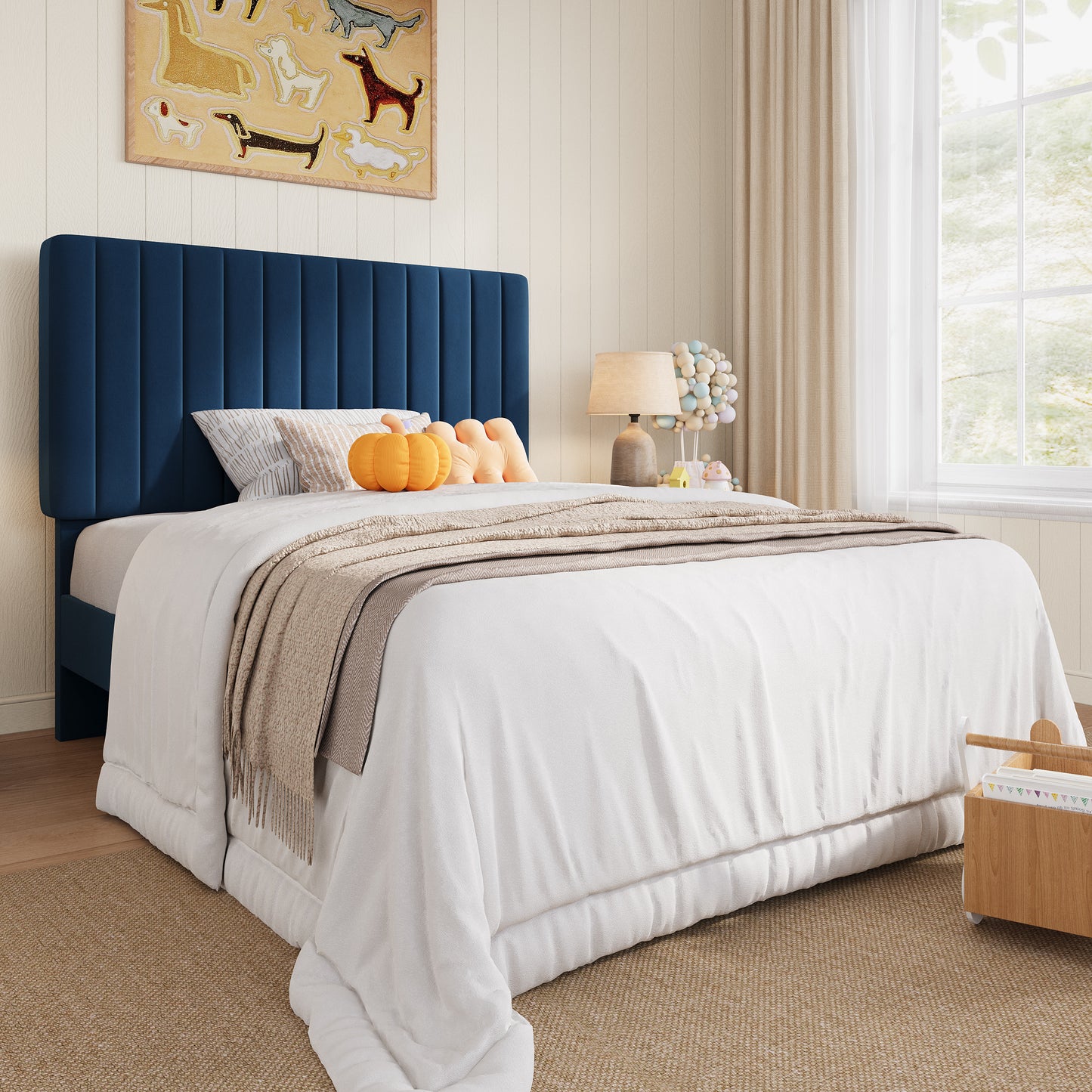 Amolife Twin Bed Frame, Modern Upholstered Platform Bed Frame with Adjustable Velvet Headboard, Heavy Duty