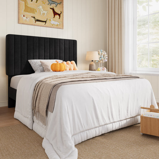 Amolife Twin Bed Frame, Modern Upholstered Platform Bed Frame with Adjustable Velvet Headboard, Heavy Duty