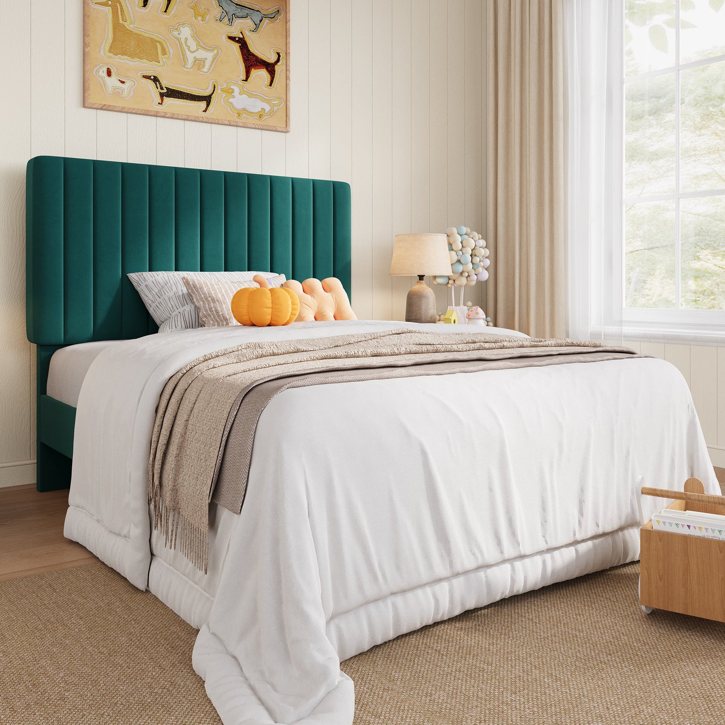 Amolife Twin Bed Frame, Modern Upholstered Platform Bed Frame with Adjustable Velvet Headboard, Heavy Duty
