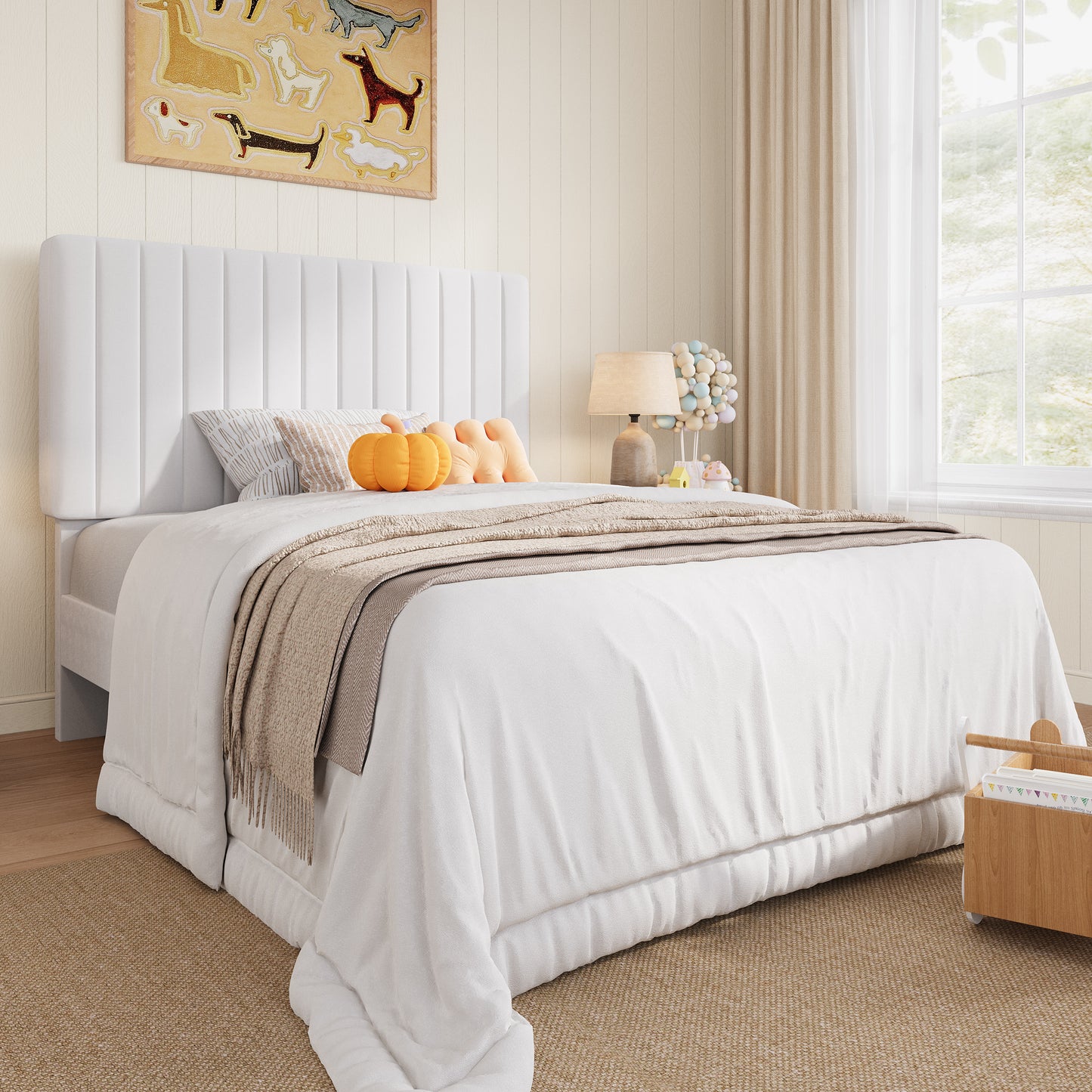 Amolife Twin Bed Frame, Modern Upholstered Platform Bed Frame with Adjustable Velvet Headboard, Heavy Duty