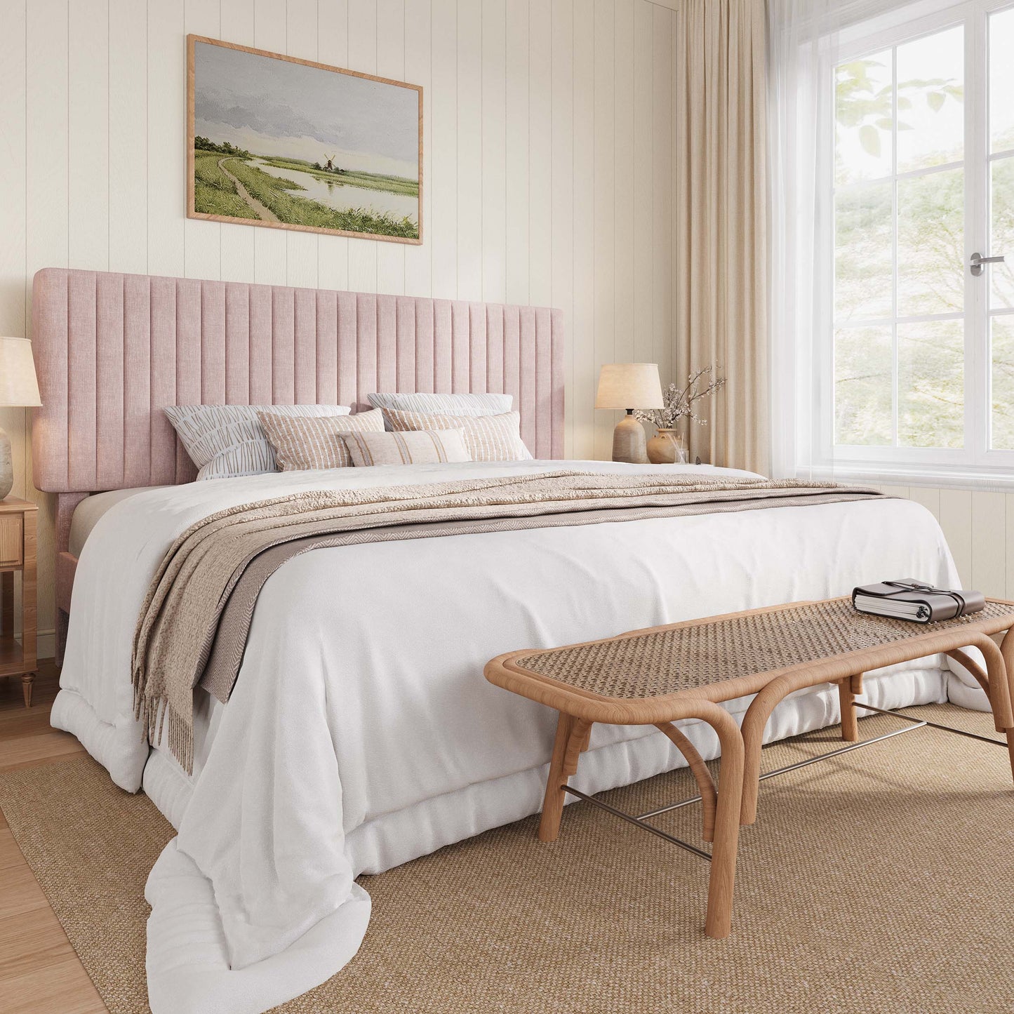 Amolife Bed Frame, Modern Upholstered Platform Bed Frame with Adjustable Chenille Fabric Headboard, Easy Assembly