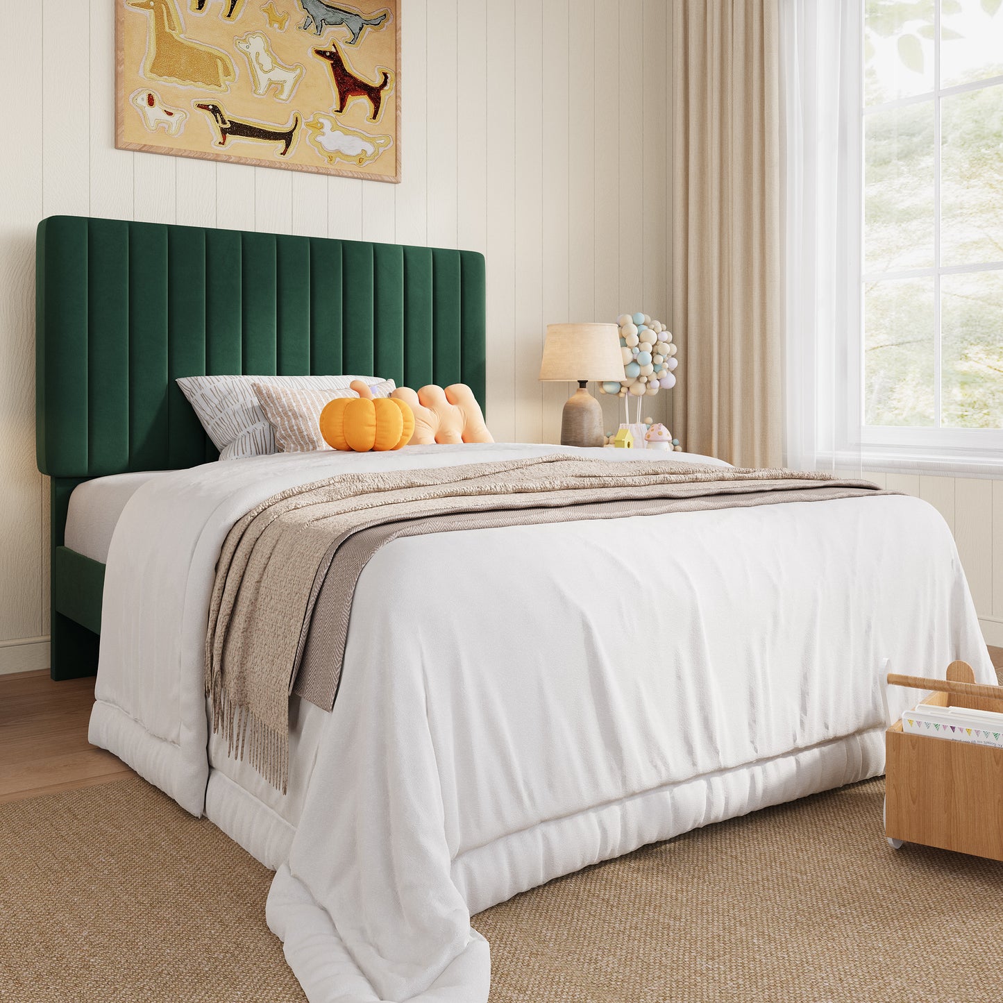 Amolife Twin Bed Frame, Modern Upholstered Platform Bed Frame with Adjustable Velvet Headboard, Heavy Duty