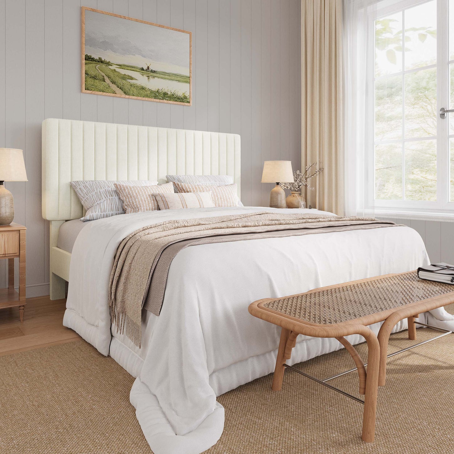 Amolife Bed Frame, Modern Upholstered Platform Bed Frame with Adjustable Chenille Fabric Headboard, Easy Assembly