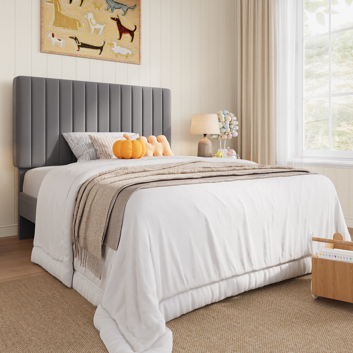 Amolife Twin Bed Frame, Modern Upholstered Platform Bed Frame with Adjustable Velvet Headboard, Heavy Duty