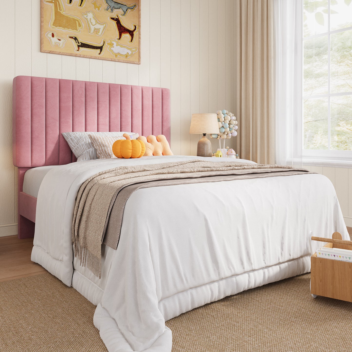 Amolife Twin Bed Frame, Modern Upholstered Platform Bed Frame with Adjustable Velvet Headboard, Heavy Duty