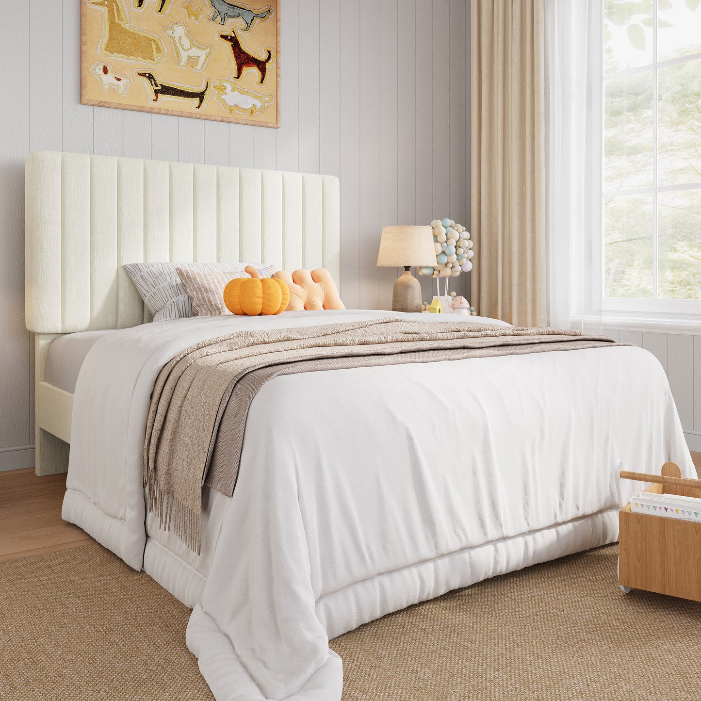 Amolife Bed Frame, Modern Upholstered Platform Bed Frame with Adjustable Chenille Fabric Headboard, Easy Assembly