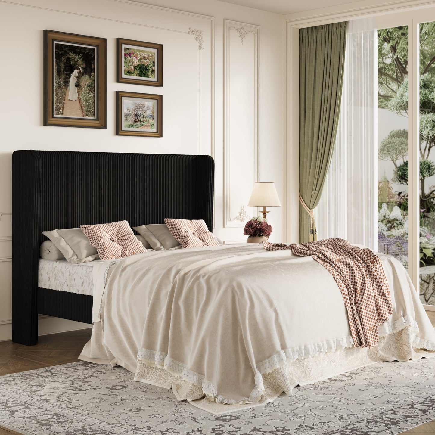 Amolife Platform Bed Frame with Velvet Upholstered Wingback Headboard