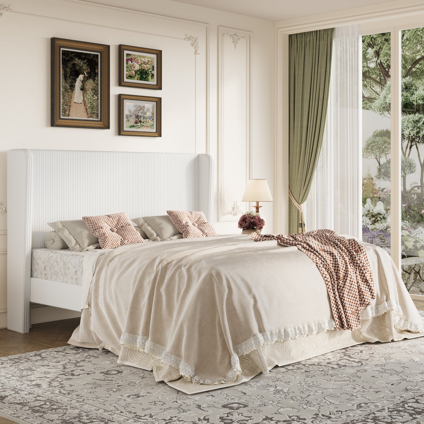 Amolife Platform Bed Frame with Velvet Upholstered Wingback Headboard