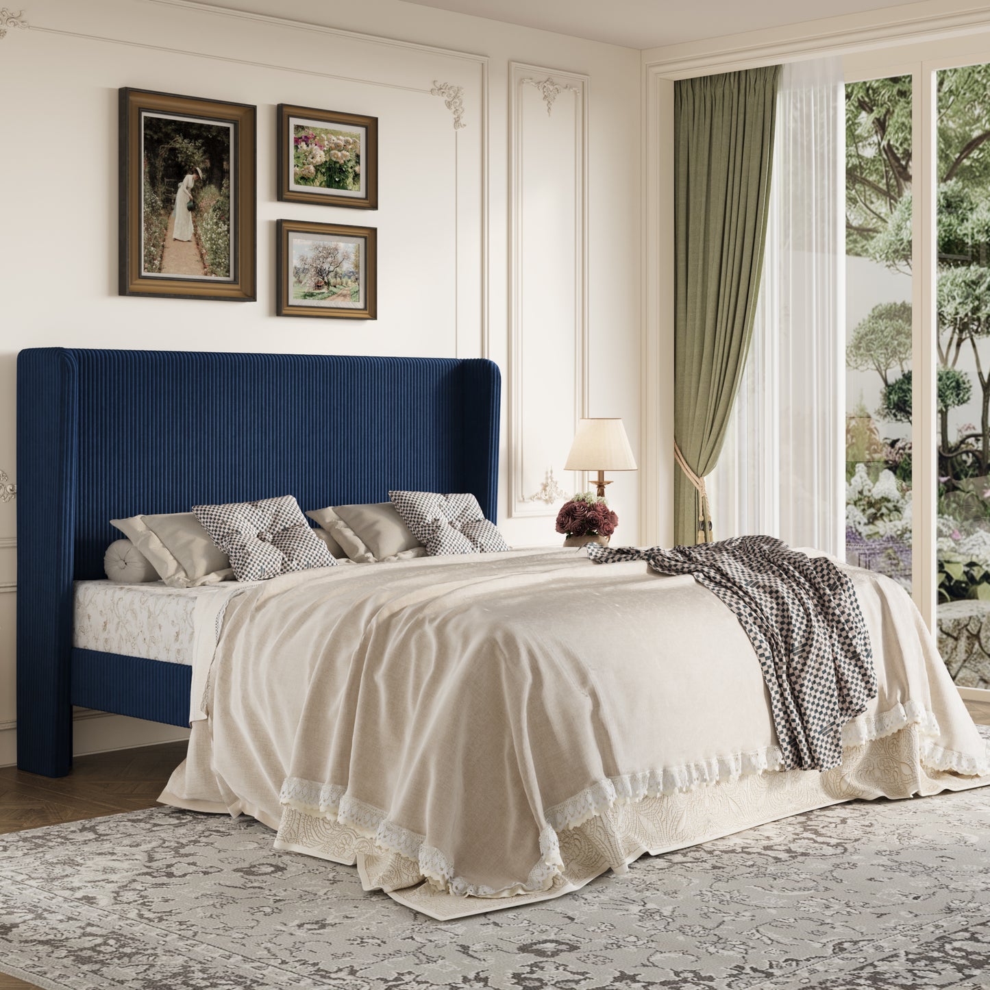 Amolife Platform Bed Frame with Velvet Upholstered Wingback Headboard