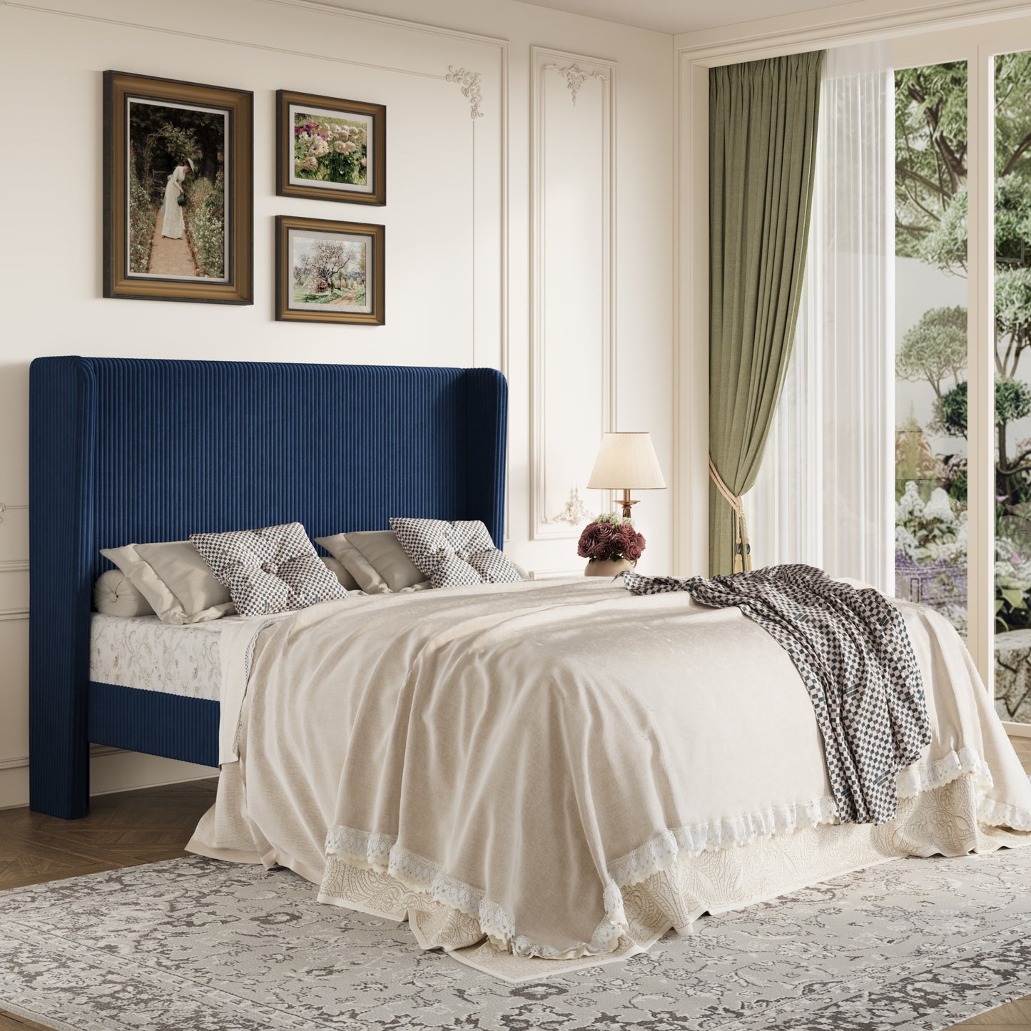 Amolife Platform Bed Frame with Velvet Upholstered Wingback Headboard