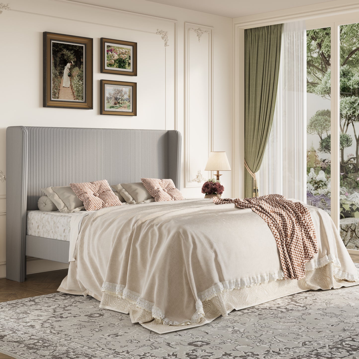 Amolife Platform Bed Frame with Velvet Upholstered Wingback Headboard