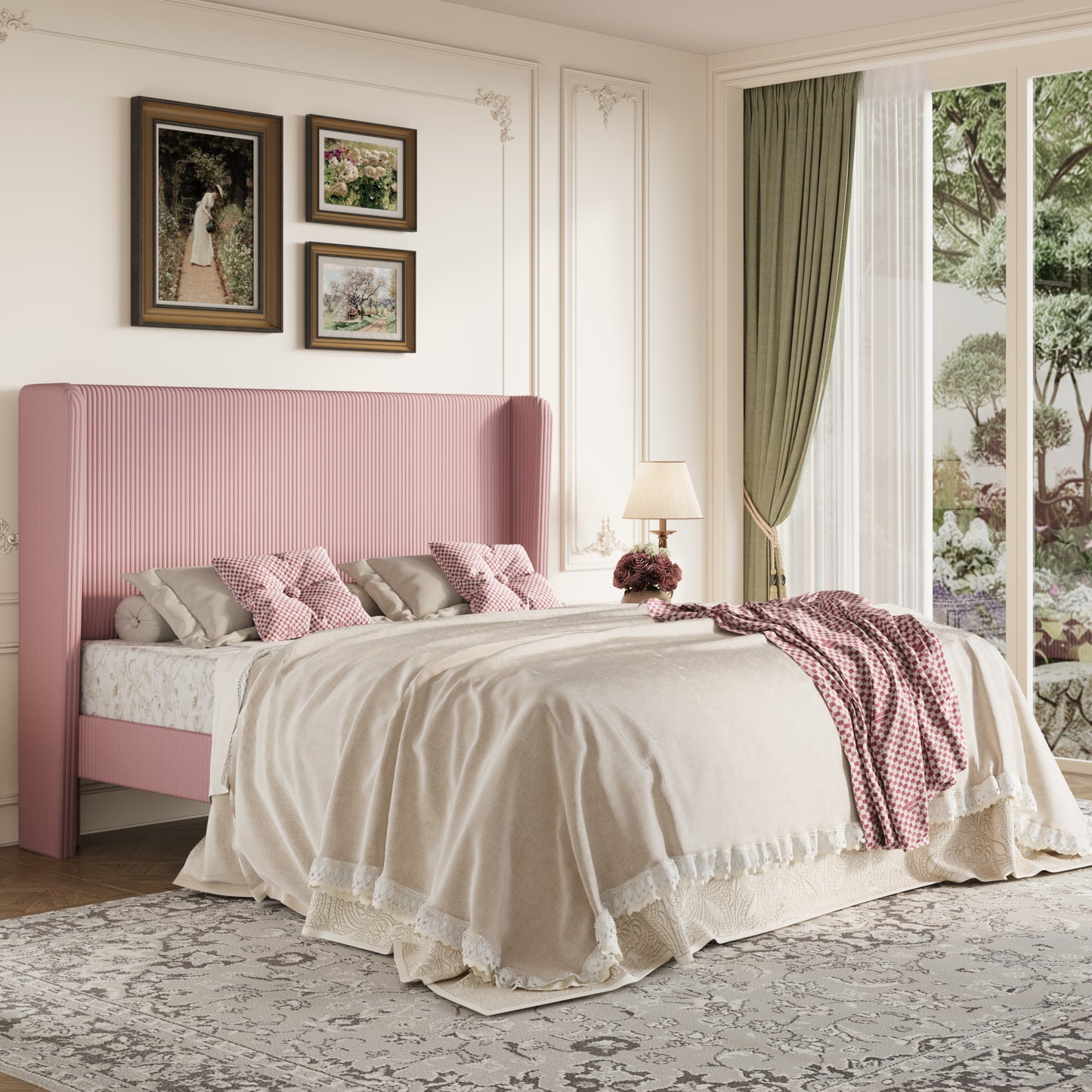 Amolife Platform Bed Frame with Velvet Upholstered Wingback Headboard