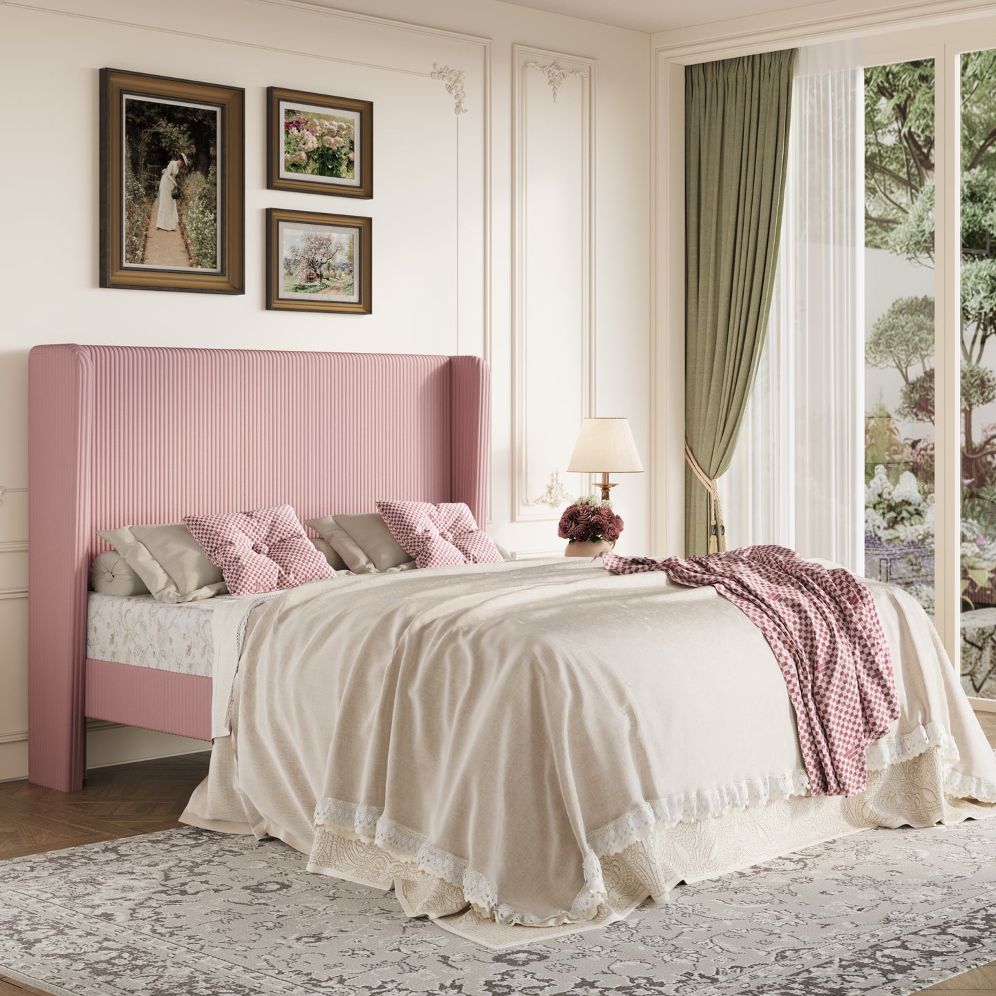 Amolife Platform Bed Frame with Velvet Upholstered Wingback Headboard