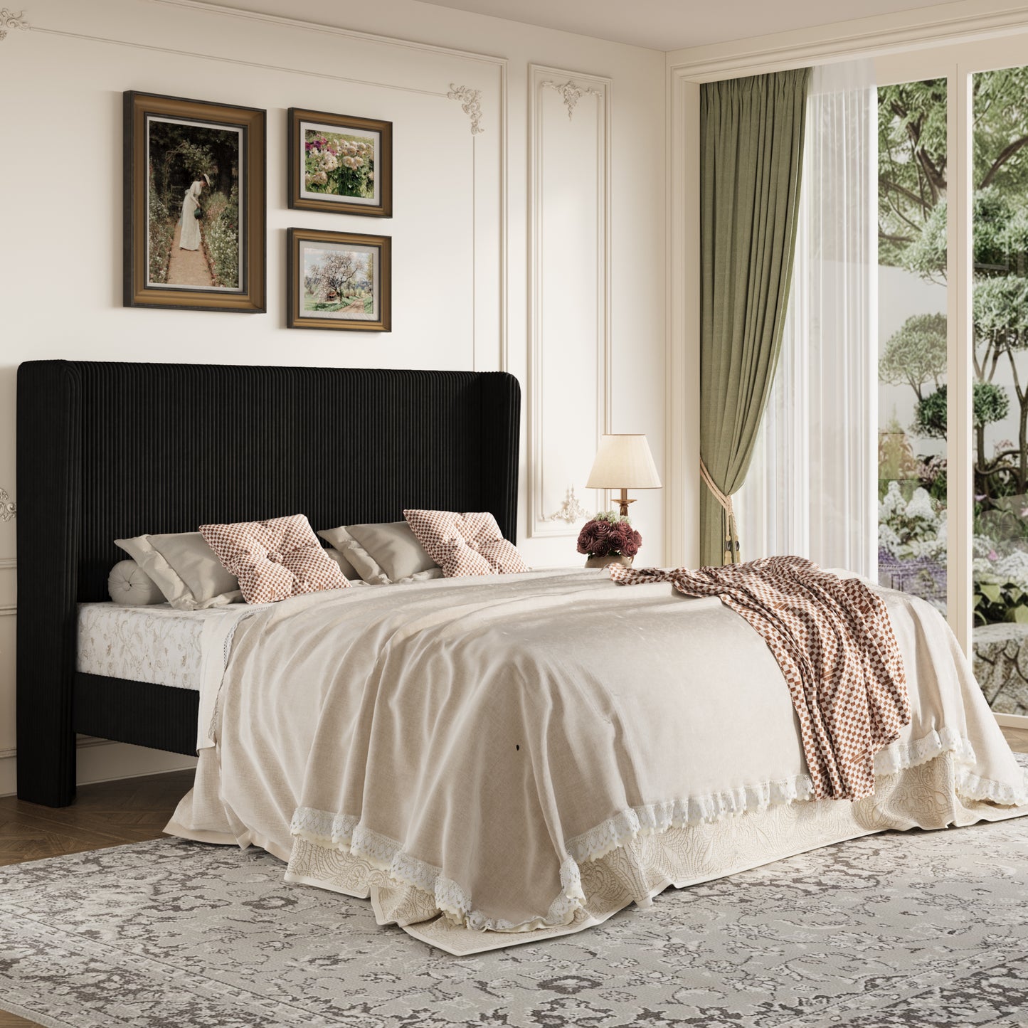 Amolife Platform Bed Frame with Velvet Upholstered Wingback Headboard