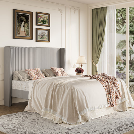 Amolife Platform Bed Frame with Velvet Upholstered Wingback Headboard