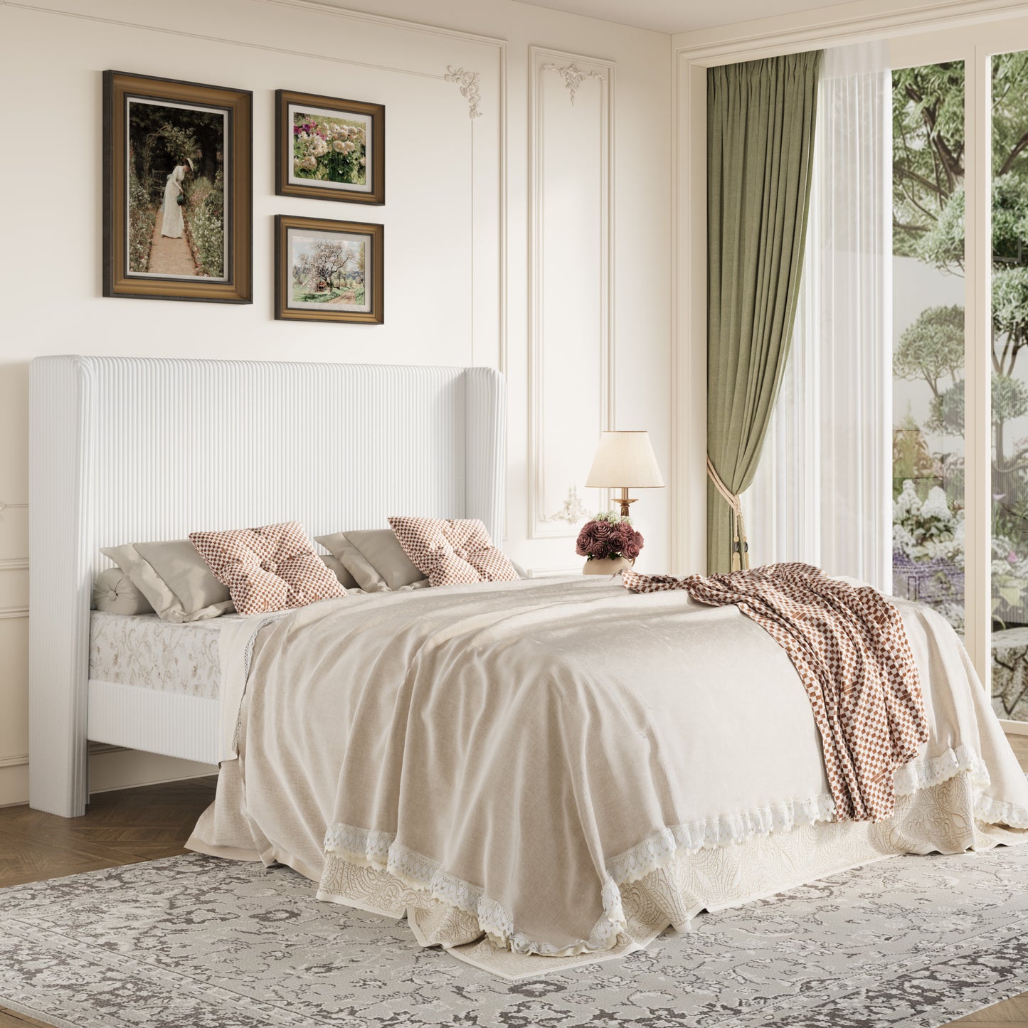 Amolife Platform Bed Frame with Velvet Upholstered Wingback Headboard