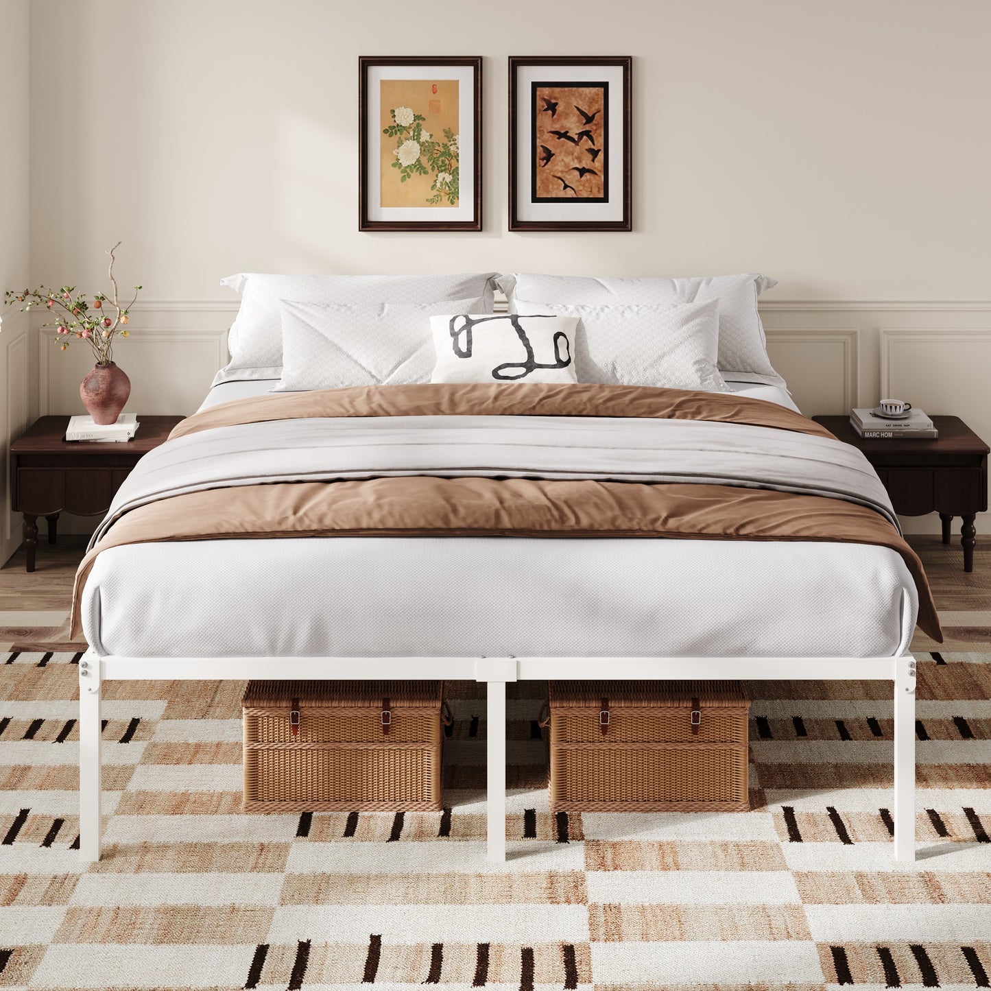 Amolife Heavy Duty 18'' Metal Platform Bed Frame with Ample Under Bed Storage Space