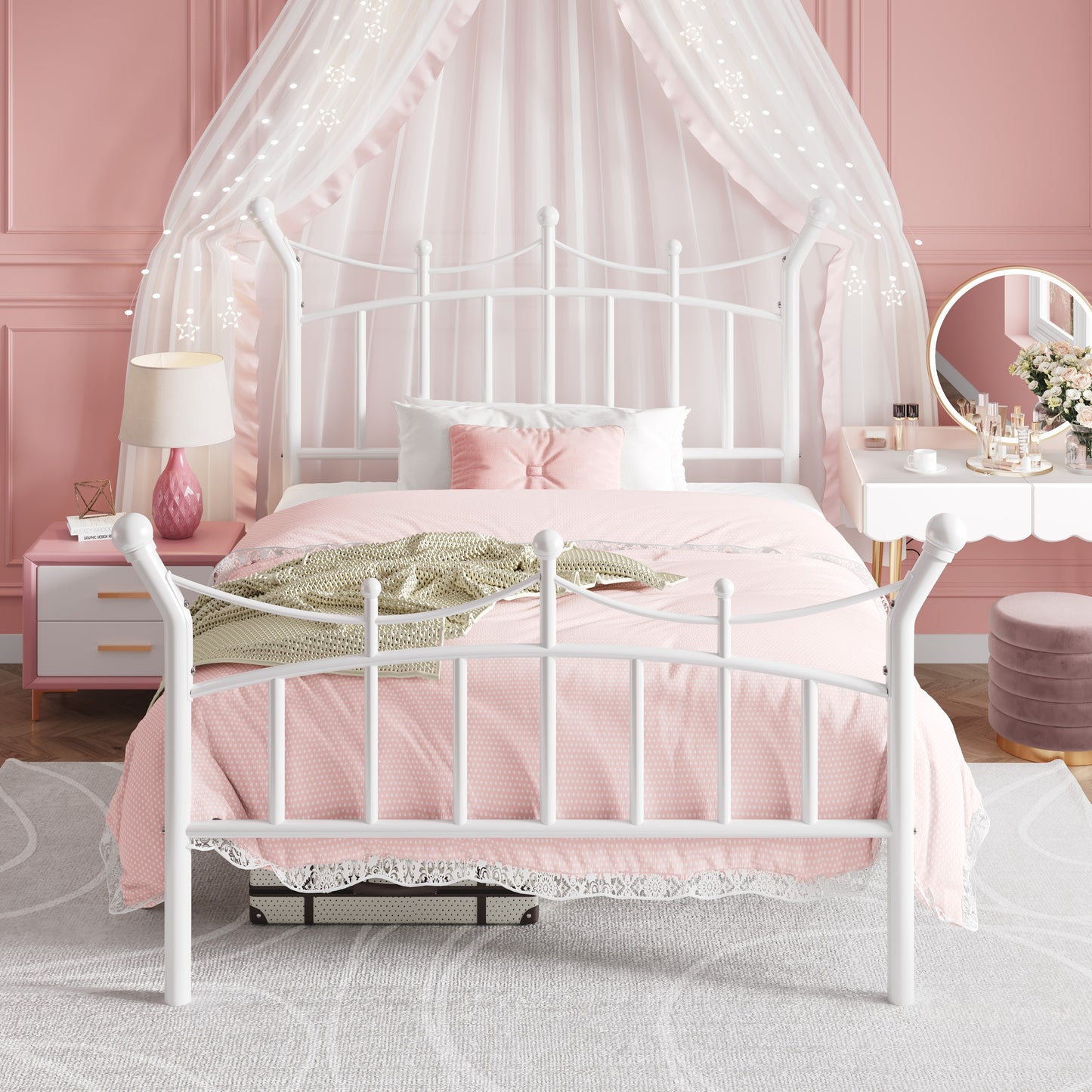 Amolife Bed Frame, Metal Platform Bed with Crown-Shaped Headboard and Footboard, 12.6'' Under-Bed Storage Space, No Box Spring Needed