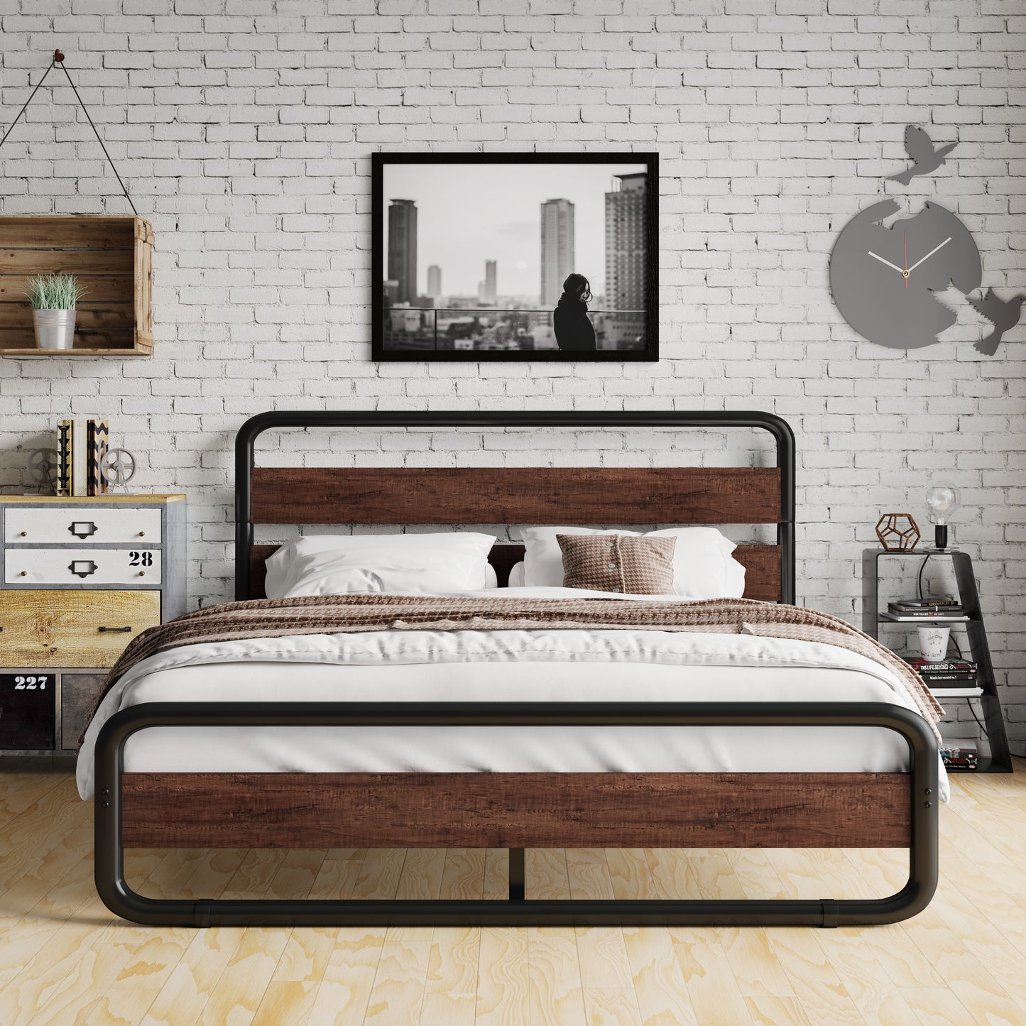 Amolife Bed Frame with Headboard and Footboard,Metal Platform Bed,No Box Spring Required