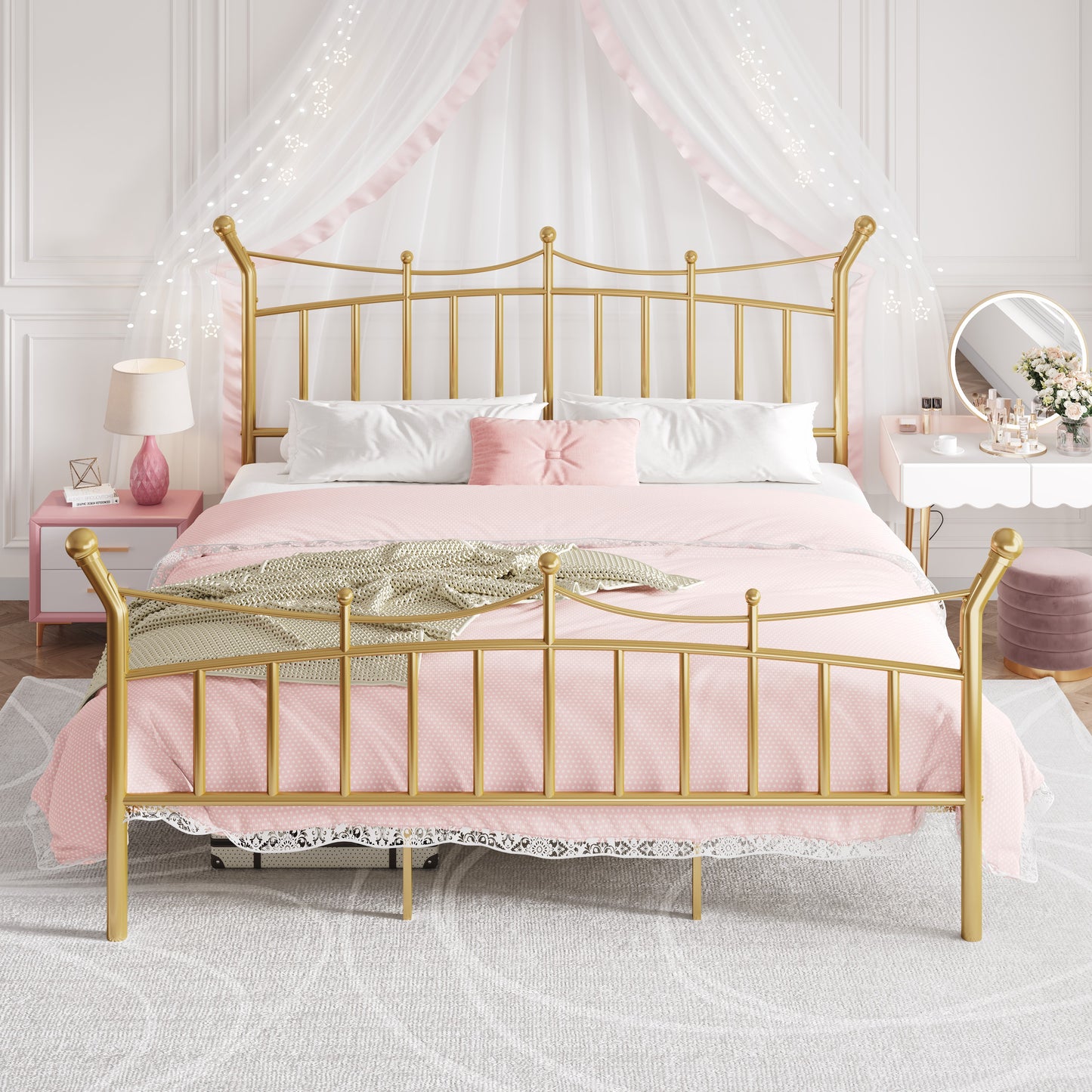 Amolife Bed Frame, Metal Platform Bed with Crown-Shaped Headboard and Footboard, 12.6'' Under-Bed Storage Space, No Box Spring Needed