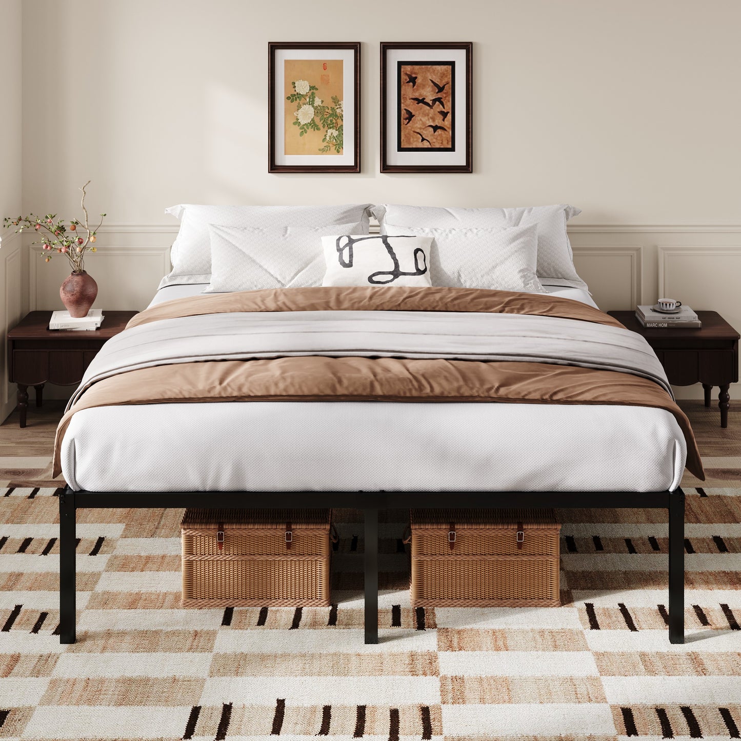 Amolife Heavy Duty 18'' Metal Platform Bed Frame with Ample Under Bed Storage Space