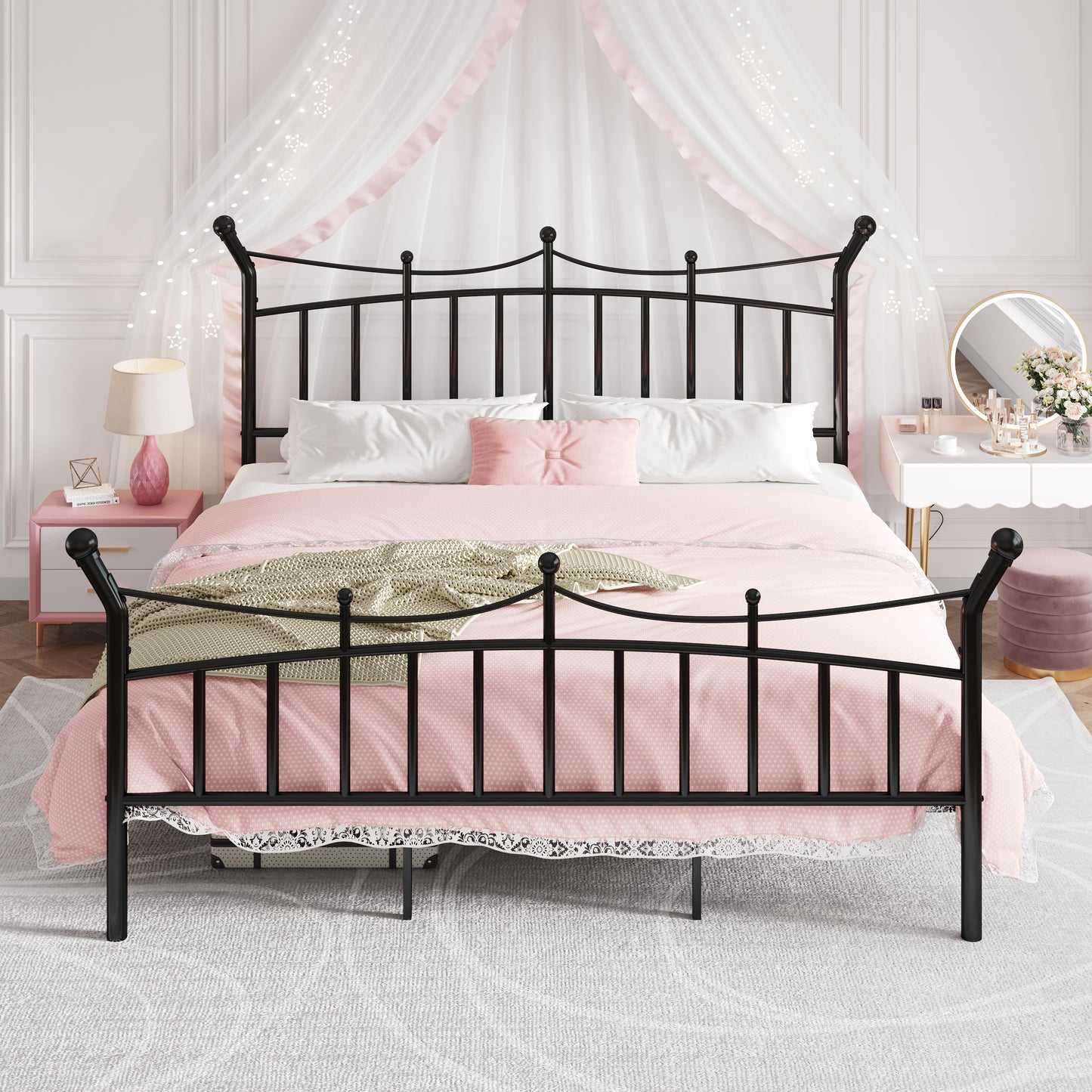 Amolife Bed Frame, Metal Platform Bed with Crown-Shaped Headboard and Footboard, 12.6'' Under-Bed Storage Space, No Box Spring Needed