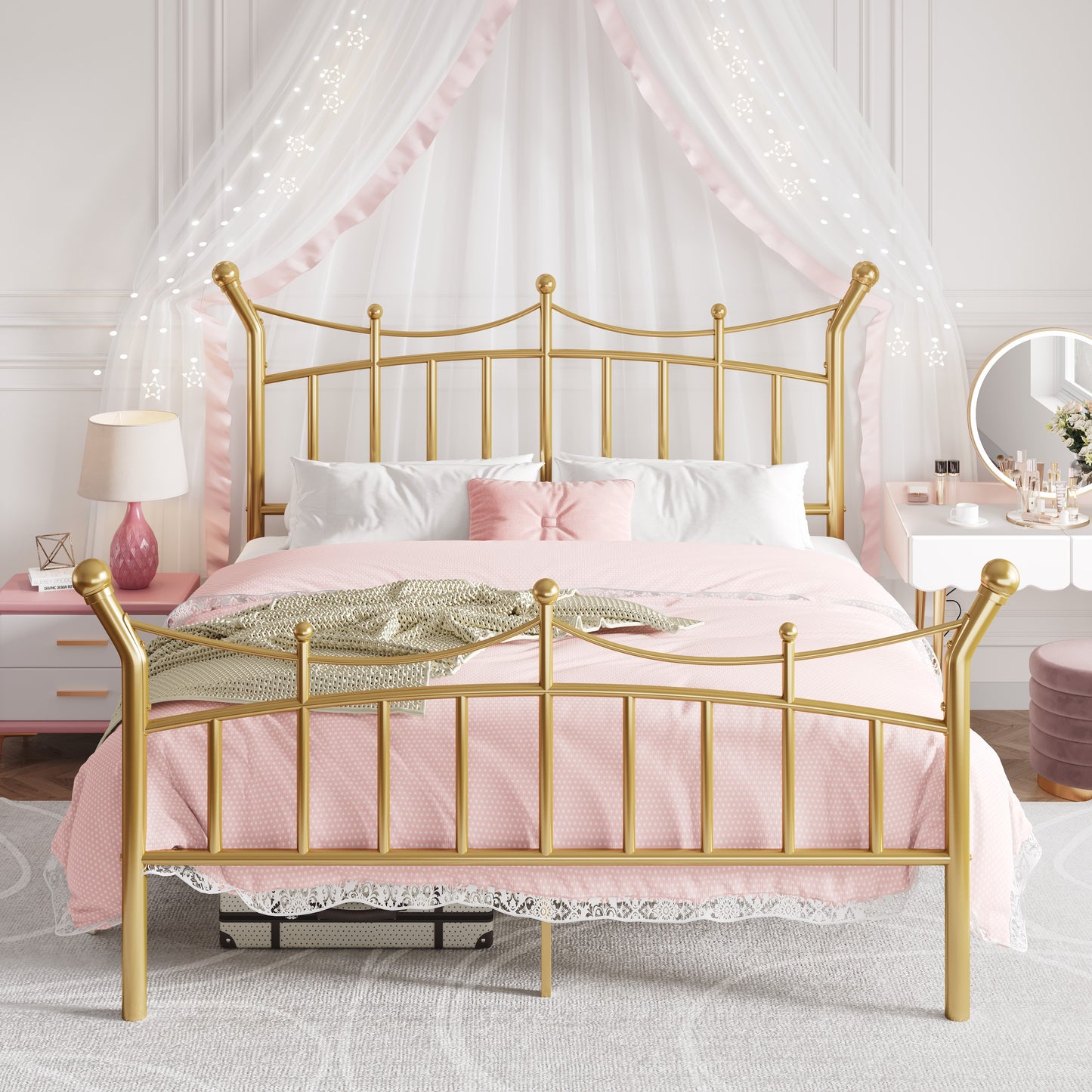 Amolife Bed Frame, Metal Platform Bed with Crown-Shaped Headboard and Footboard, 12.6'' Under-Bed Storage Space, No Box Spring Needed