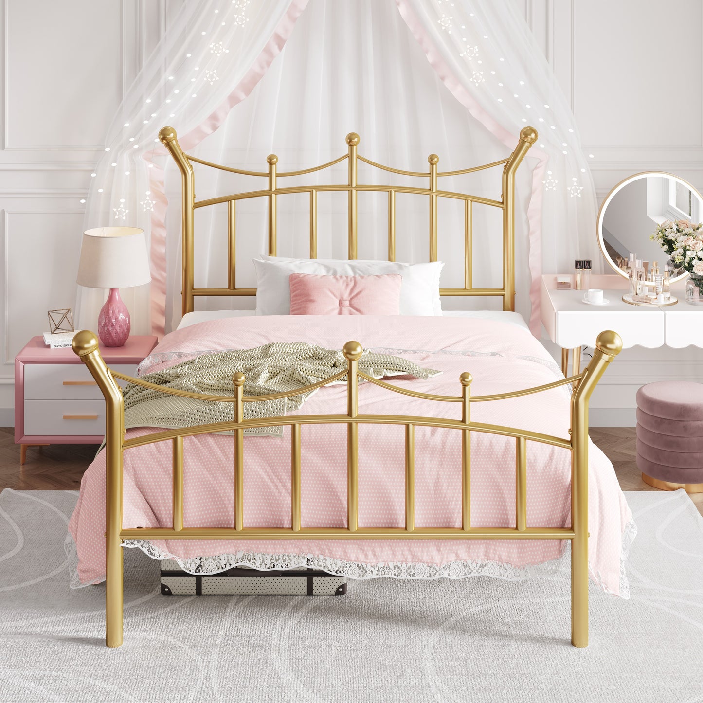 Amolife Bed Frame, Metal Platform Bed with Crown-Shaped Headboard and Footboard, 12.6'' Under-Bed Storage Space, No Box Spring Needed