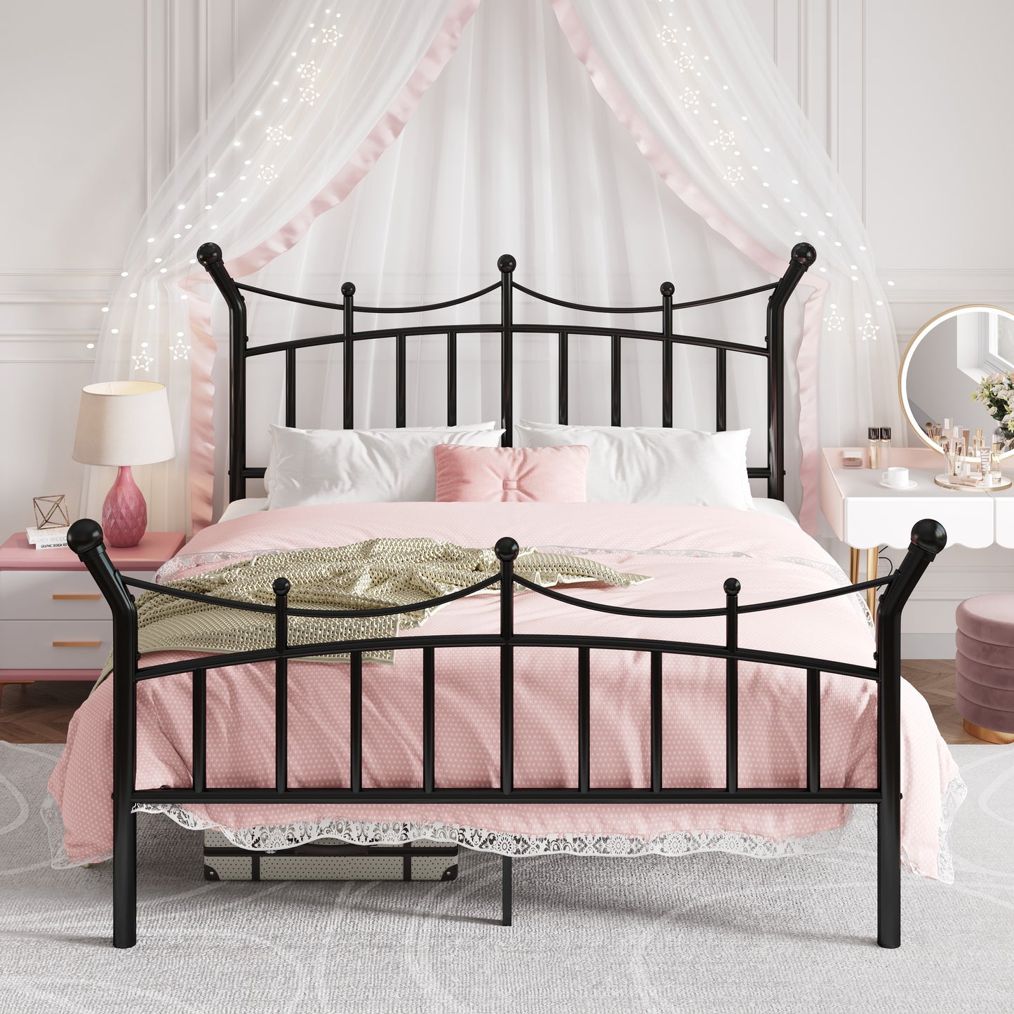 Amolife Bed Frame, Metal Platform Bed with Crown-Shaped Headboard and Footboard, 12.6'' Under-Bed Storage Space, No Box Spring Needed